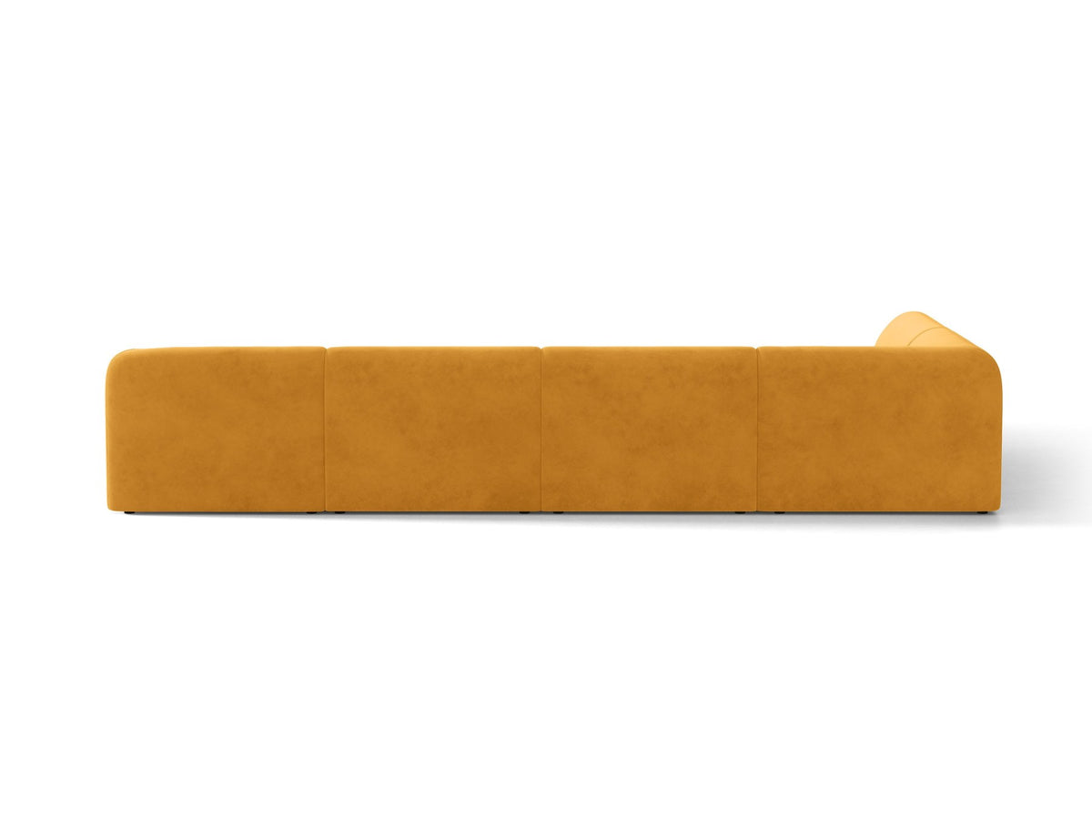 Miley Panoramasofa von Micadoni, Ecksofa links in Dunkelbeige mit Bluvel-Stoffbezug, schwarzen Kunststofffüssen und niedriger Rückenlehne.