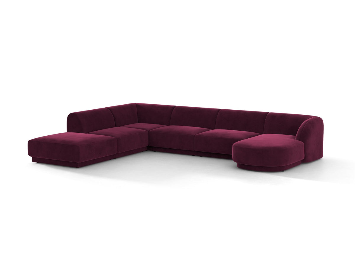 Miley Panoramasofa von Micadoni, Ecksofa links in Dunkelbeige mit Bluvel-Stoffbezug, schwarzen Kunststofffüssen und niedriger Rückenlehne.