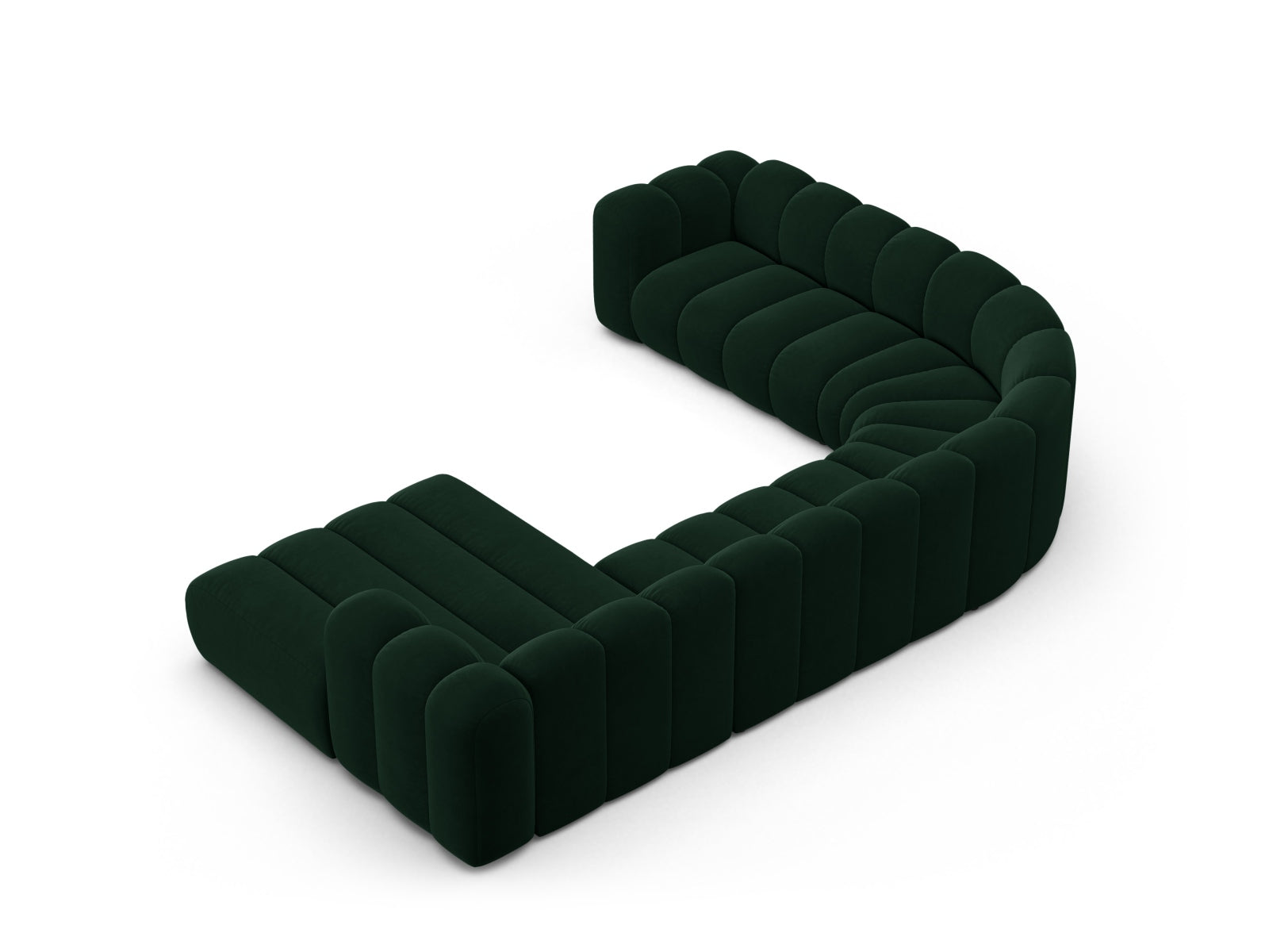 Lupine Velour Modular Panoramic Ecksofa links 6 Sitzer in Bottle Green-Salvador präsentiert im Onlineshop von KAQTU Design AG. Ecksofa links ist von Micadoni