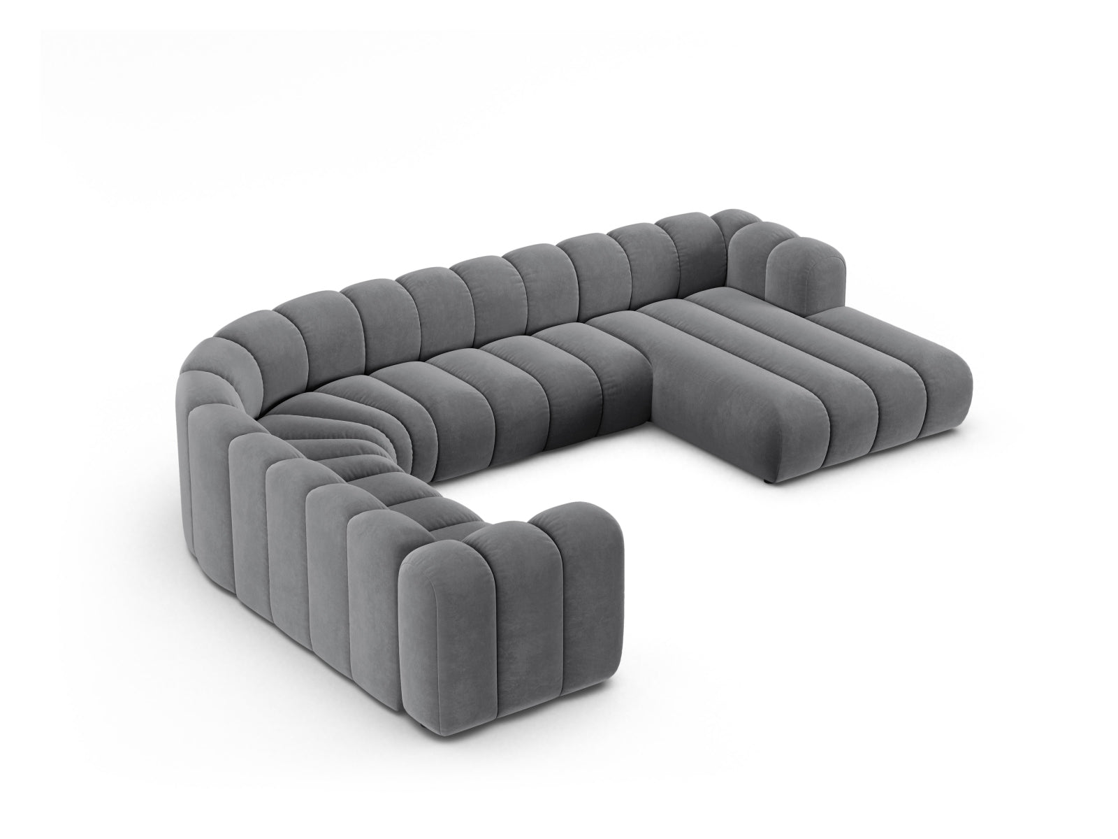 Lupine Velour Modular Panoramic Ecksofa links 6 Sitzer in Grey-Salvador präsentiert im Onlineshop von KAQTU Design AG. Ecksofa links ist von Micadoni