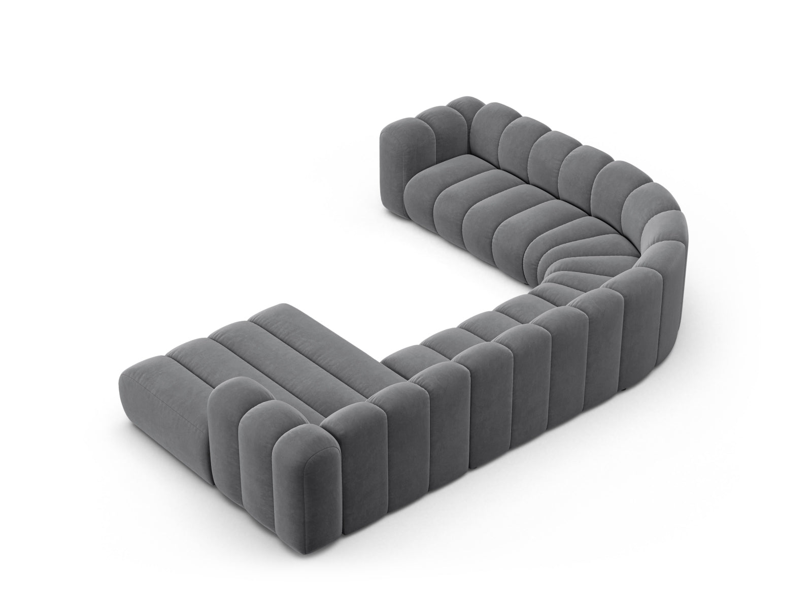 Lupine Velour Modular Panoramic Ecksofa links 6 Sitzer in Grey-Salvador präsentiert im Onlineshop von KAQTU Design AG. Ecksofa links ist von Micadoni
