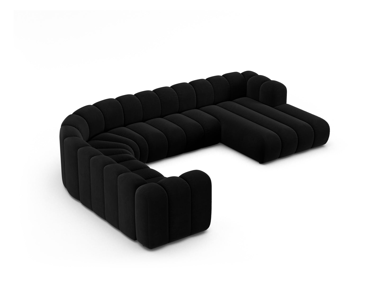 Lupine Velour Modular Panoramic Ecksofa links 6 Sitzer in Black-Salvador präsentiert im Onlineshop von KAQTU Design AG. Ecksofa links ist von Micadoni