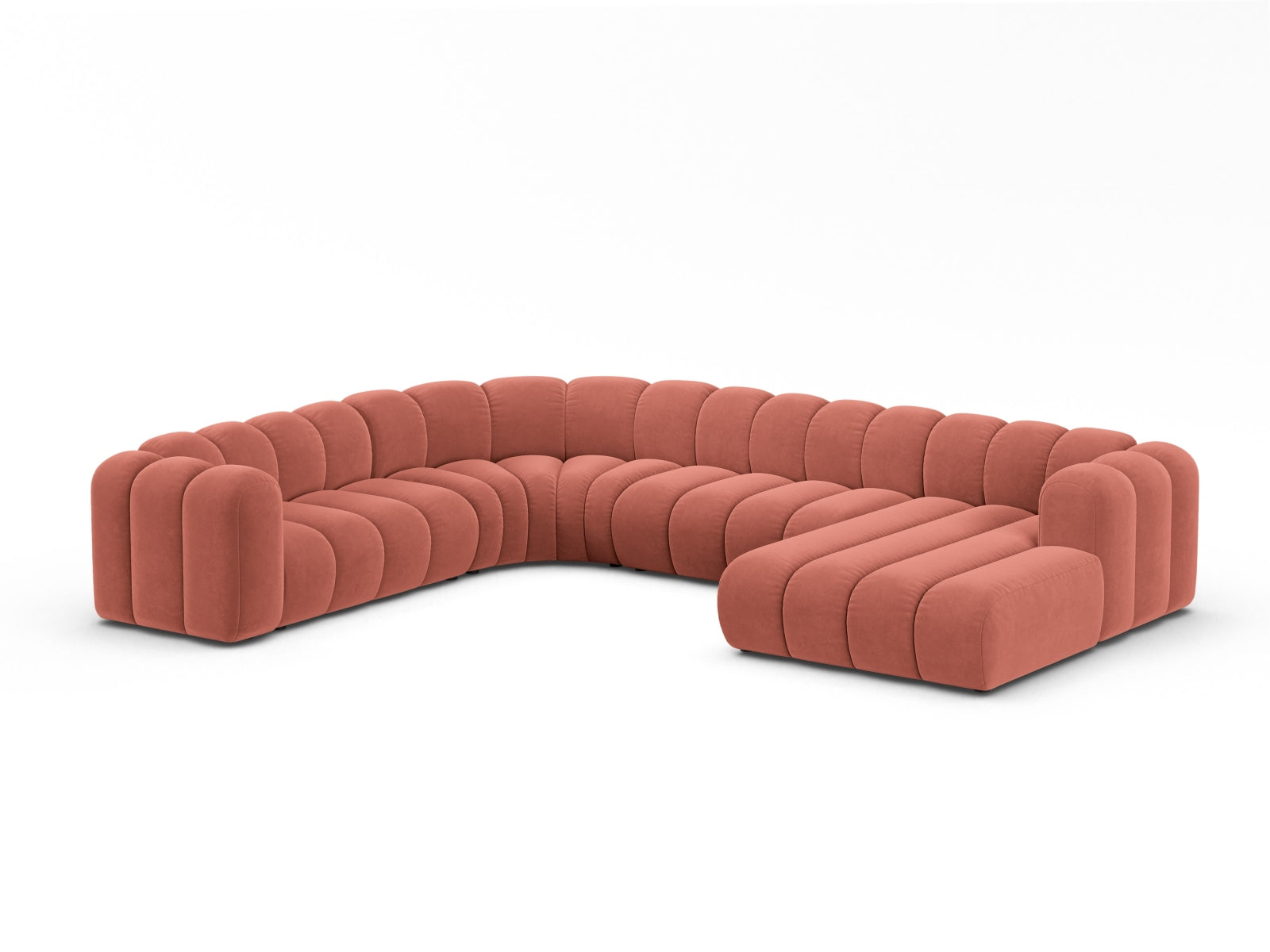 Lupine Velour Modular Panoramic Ecksofa links 6 Sitzer in Coral-Salvador präsentiert im Onlineshop von KAQTU Design AG. Ecksofa links ist von Micadoni
