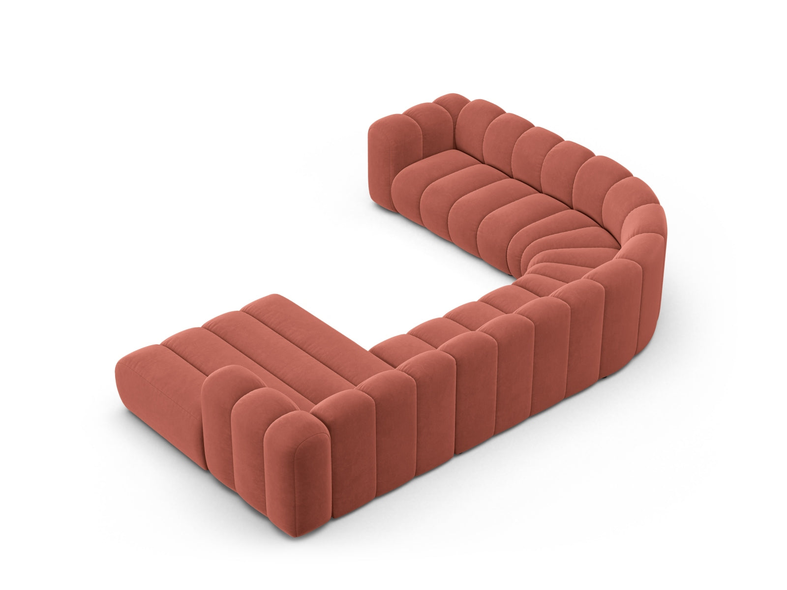 Lupine Velour Modular Panoramic Ecksofa links 6 Sitzer in Coral-Salvador präsentiert im Onlineshop von KAQTU Design AG. Ecksofa links ist von Micadoni