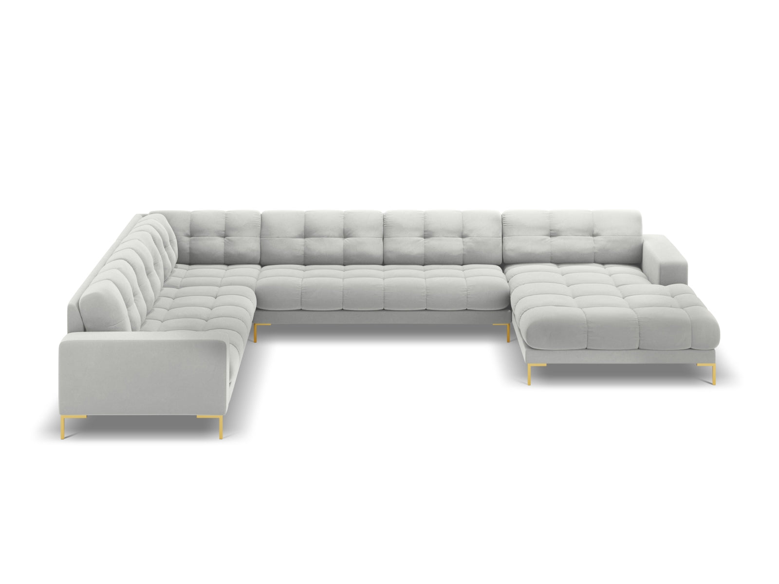 Mamaia Velour Panoramic Ecksofa links 7 Sitzer in Silver/Gold präsentiert im Onlineshop von KAQTU Design AG. Ecksofa links ist von Micadoni