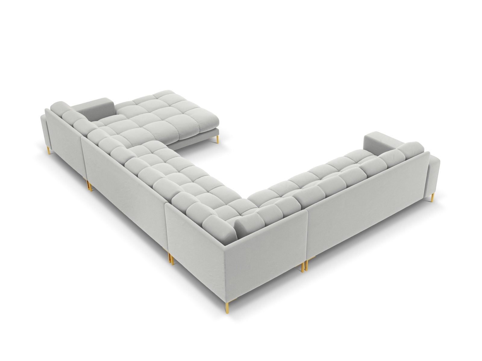 Mamaia Velour Panoramic Ecksofa links 7 Sitzer in Silver/Gold präsentiert im Onlineshop von KAQTU Design AG. Ecksofa links ist von Micadoni