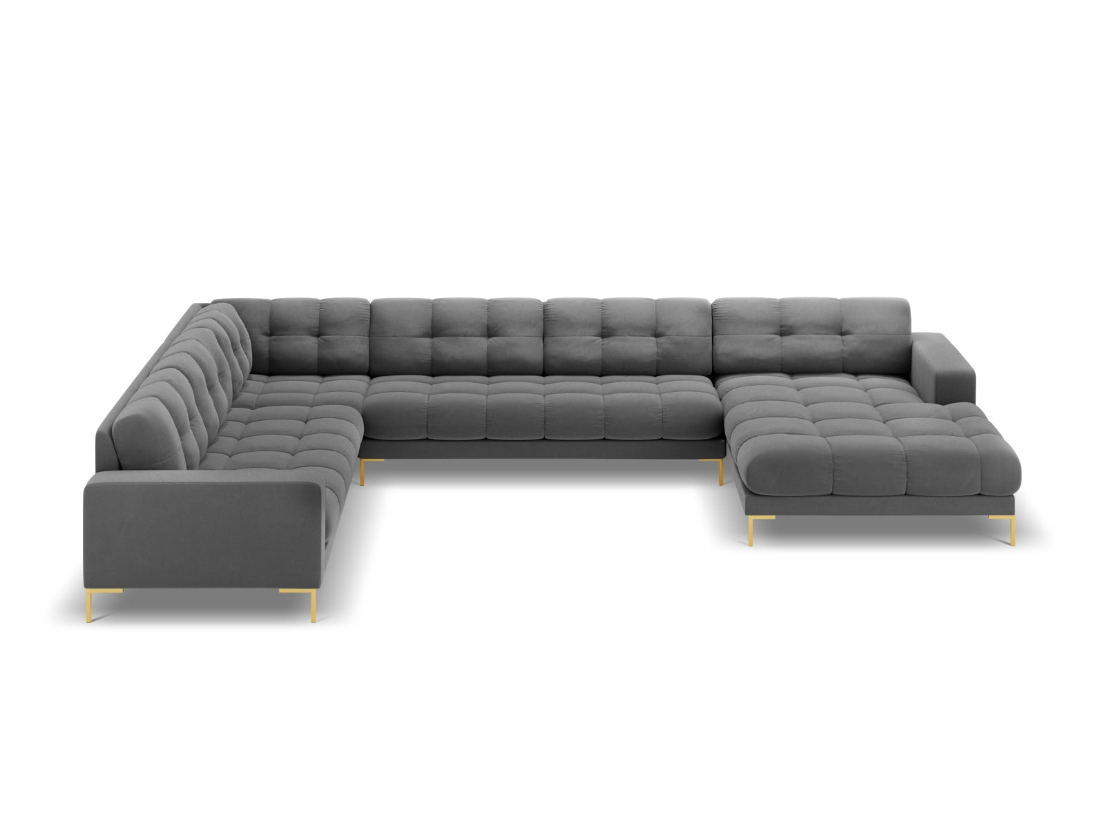 Mamaia Velour Panoramic Ecksofa links 7 Sitzer in Light Grey/Gold präsentiert im Onlineshop von KAQTU Design AG. Ecksofa links ist von Micadoni