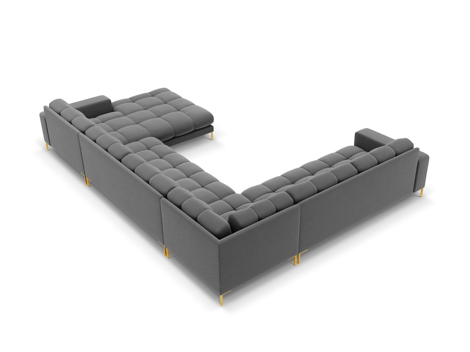 Mamaia Velour Panoramic Ecksofa links 7 Sitzer in Light Grey/Gold präsentiert im Onlineshop von KAQTU Design AG. Ecksofa links ist von Micadoni