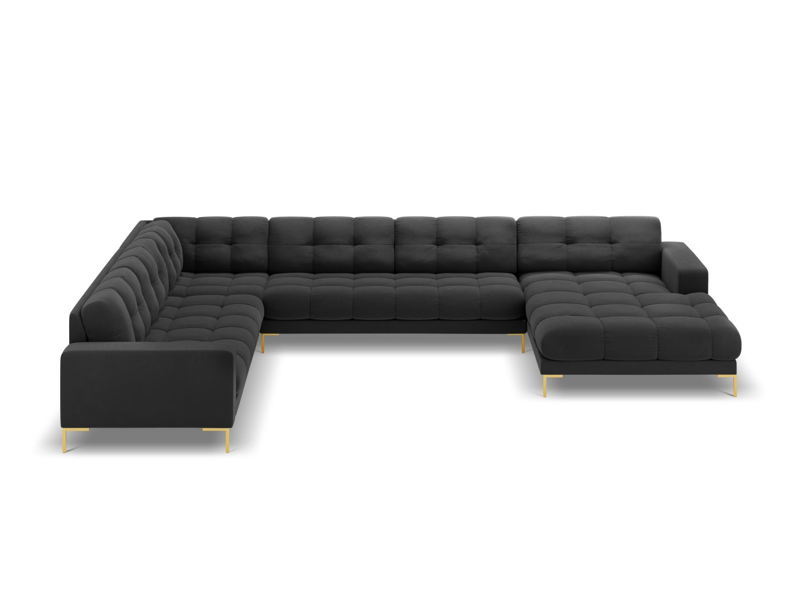 Mamaia Velour Panoramic Ecksofa links 7 Sitzer in Dark Grey/Gold präsentiert im Onlineshop von KAQTU Design AG. Ecksofa links ist von Micadoni