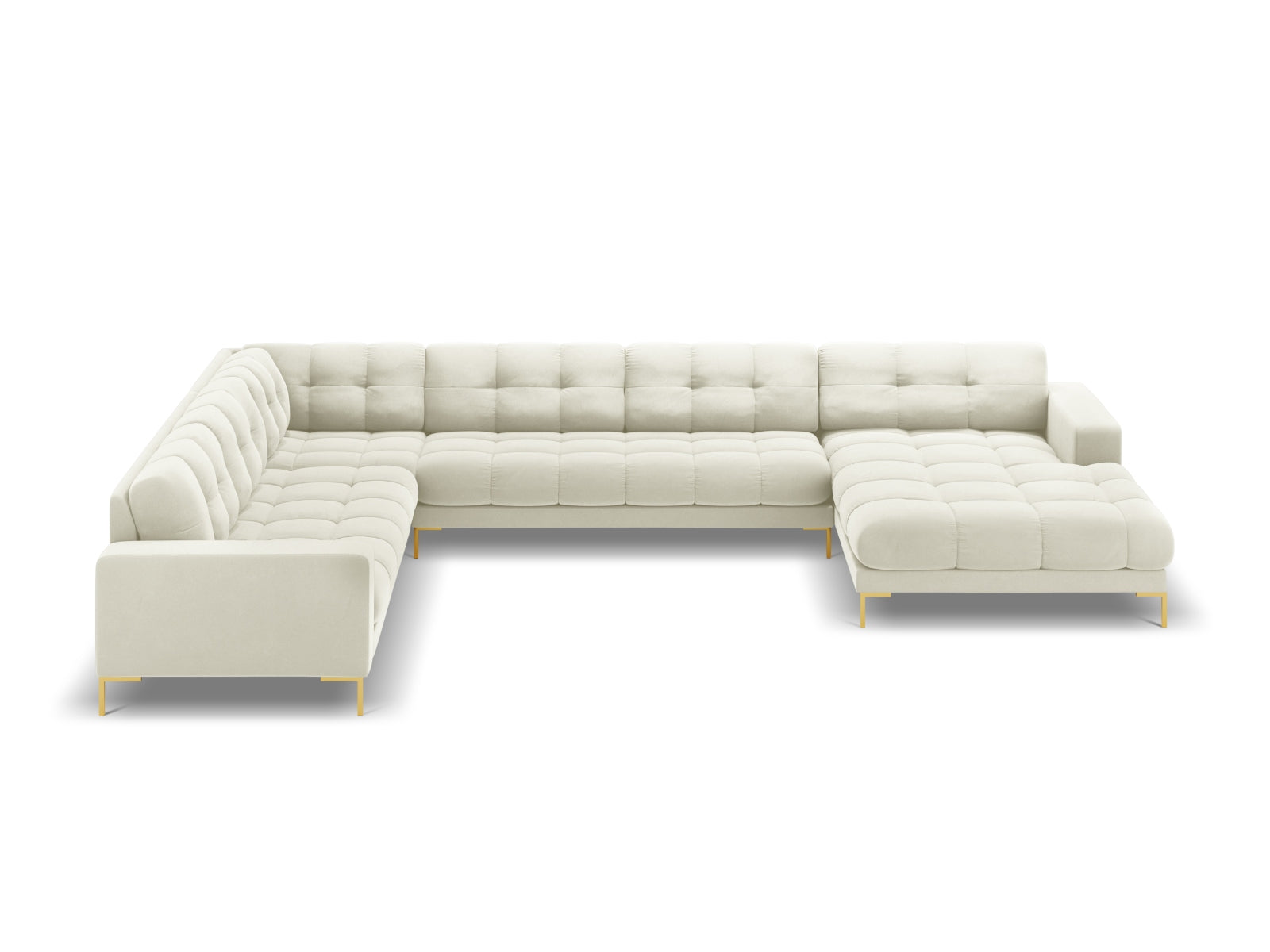 Mamaia Velour Panoramic Ecksofa links 7 Sitzer in Light Beige/Gold präsentiert im Onlineshop von KAQTU Design AG. Ecksofa links ist von Micadoni