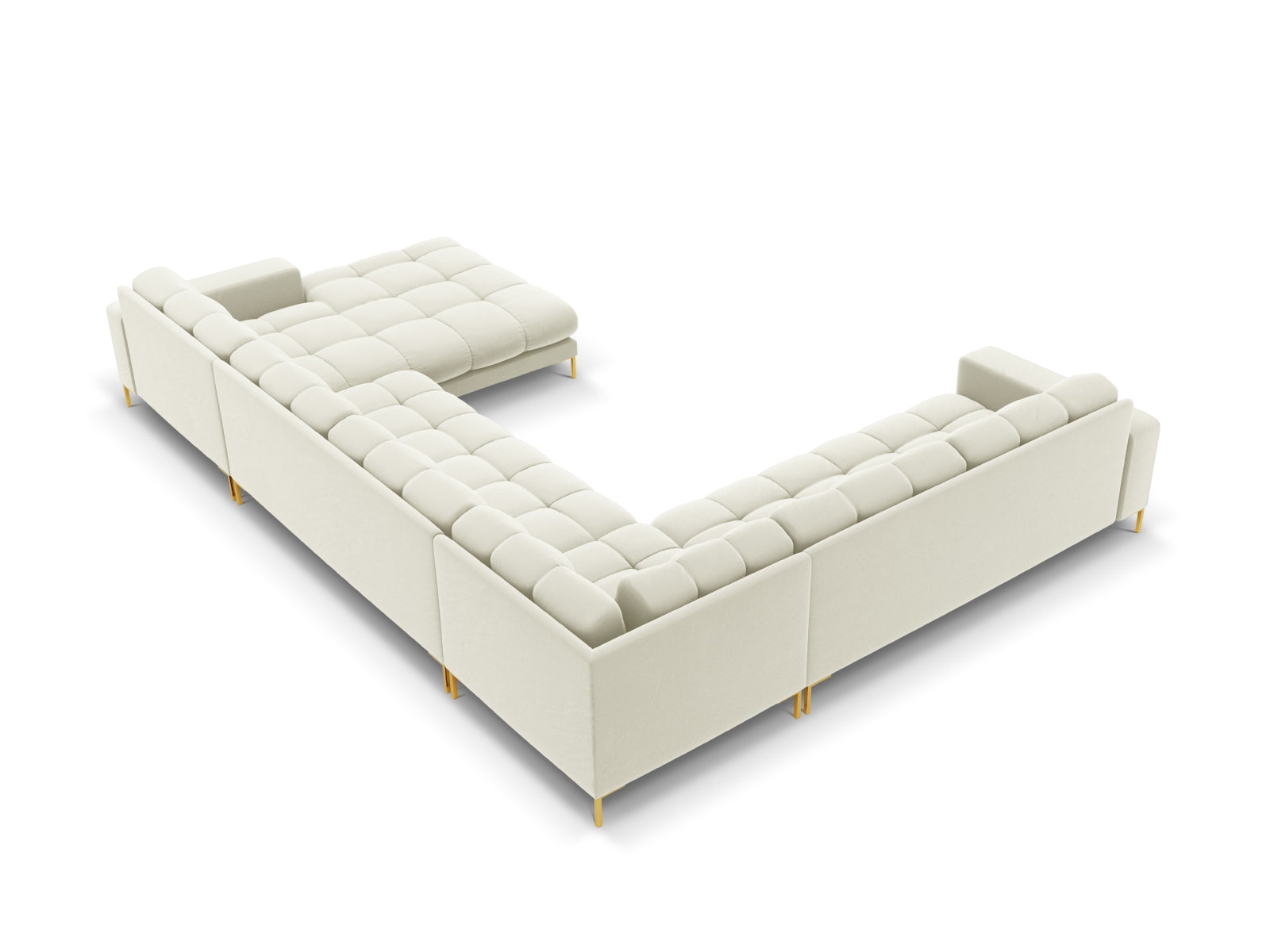 Mamaia Velour Panoramic Ecksofa links 7 Sitzer in Light Beige/Gold präsentiert im Onlineshop von KAQTU Design AG. Ecksofa links ist von Micadoni