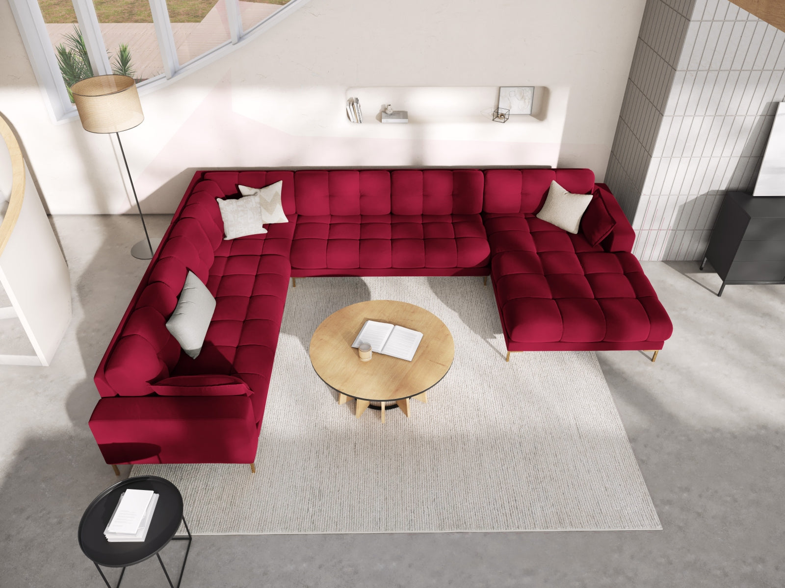 Mamaia Velour Panoramic Ecksofa links 7 Sitzer in Red/Gold präsentiert im Onlineshop von KAQTU Design AG. Ecksofa links ist von Micadoni