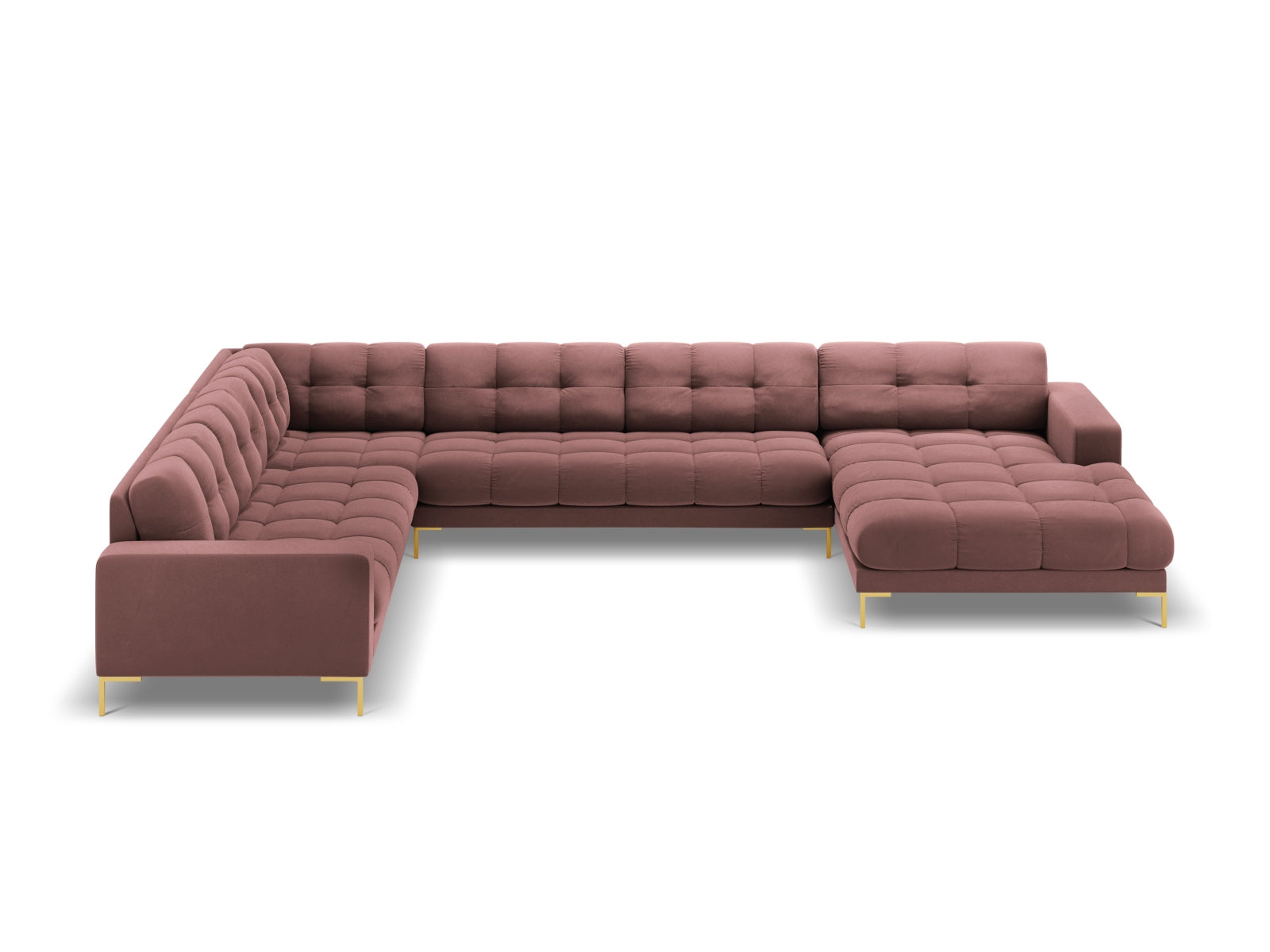 Mamaia Velour Panoramic Ecksofa links 7 Sitzer in Pink/Gold präsentiert im Onlineshop von KAQTU Design AG. Ecksofa links ist von Micadoni