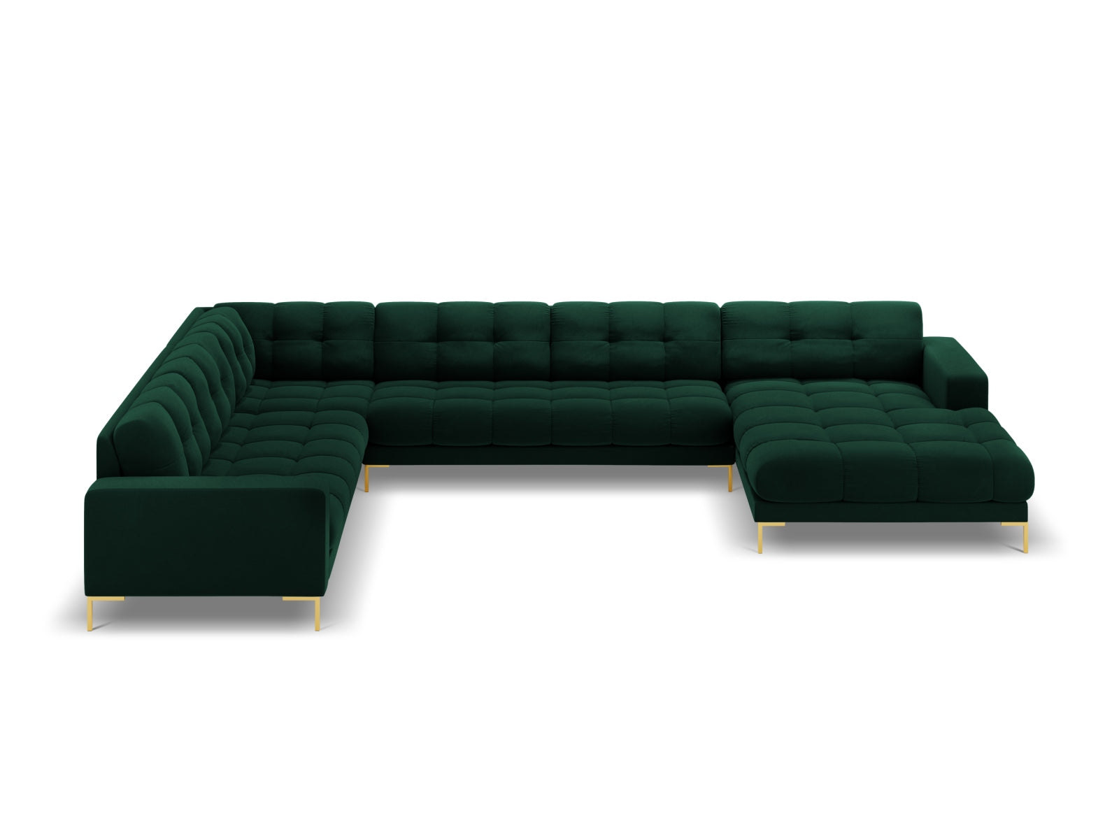 Mamaia Velour Panoramic Ecksofa links 7 Sitzer in Bottle Green/Gold präsentiert im Onlineshop von KAQTU Design AG. Ecksofa links ist von Micadoni