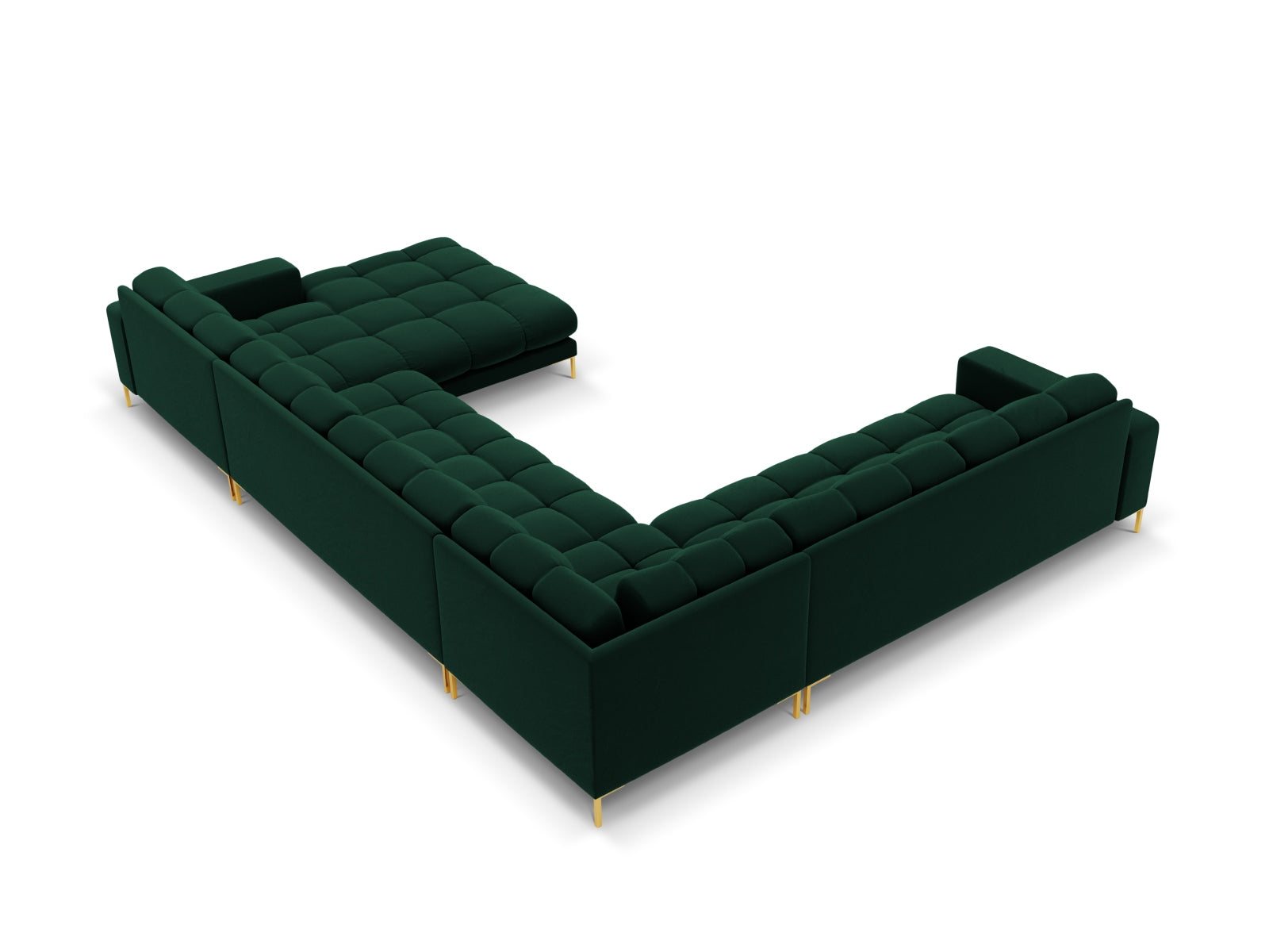 Mamaia Velour Panoramic Ecksofa links 7 Sitzer in Bottle Green/Gold präsentiert im Onlineshop von KAQTU Design AG. Ecksofa links ist von Micadoni