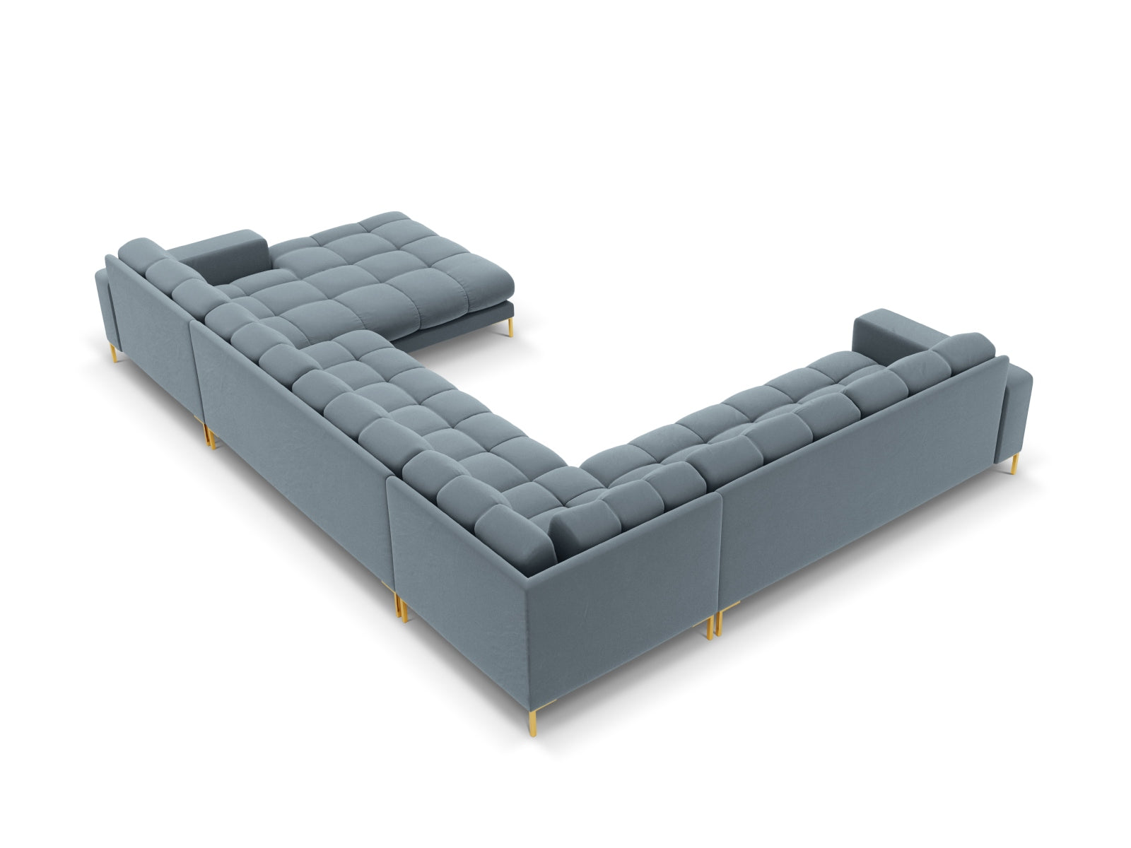 Mamaia Velour Panoramic Ecksofa links 7 Sitzer in Light Blue/Gold präsentiert im Onlineshop von KAQTU Design AG. Ecksofa links ist von Micadoni