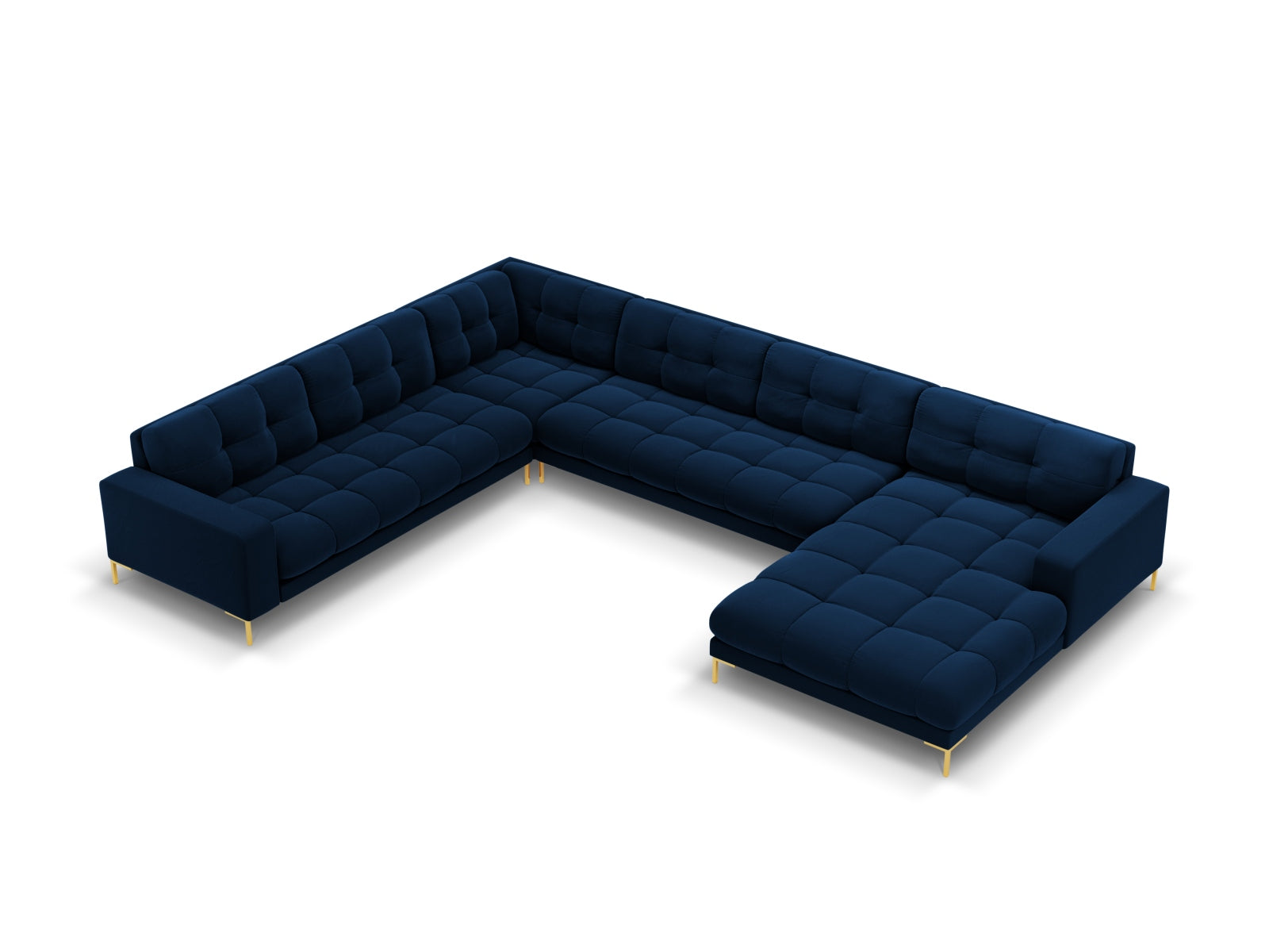 Mamaia Velour Panoramic Ecksofa links 7 Sitzer in Royal Blue/Gold präsentiert im Onlineshop von KAQTU Design AG. Ecksofa links ist von Micadoni