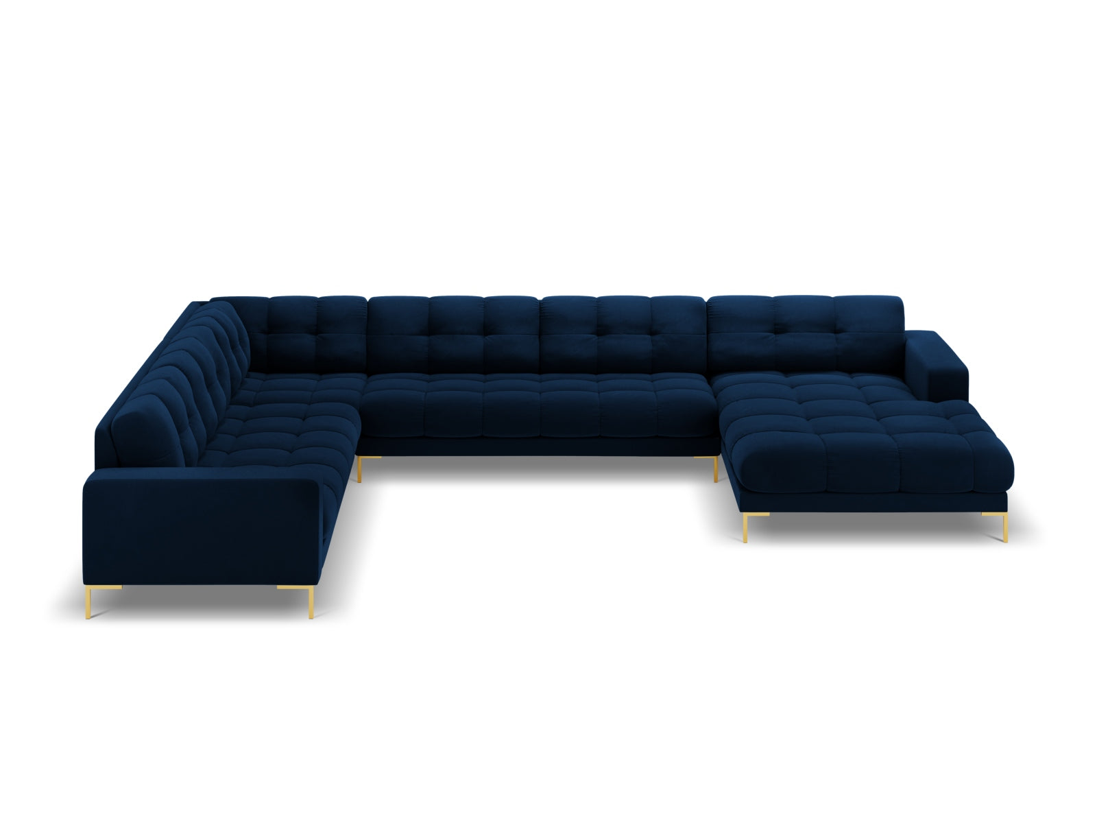 Mamaia Velour Panoramic Ecksofa links 7 Sitzer in Royal Blue/Gold präsentiert im Onlineshop von KAQTU Design AG. Ecksofa links ist von Micadoni