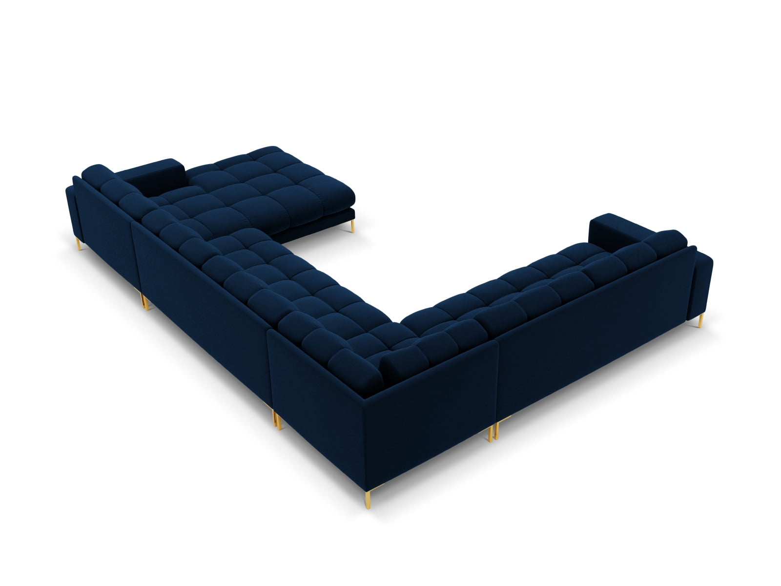 Mamaia Velour Panoramic Ecksofa links 7 Sitzer in Royal Blue/Gold präsentiert im Onlineshop von KAQTU Design AG. Ecksofa links ist von Micadoni