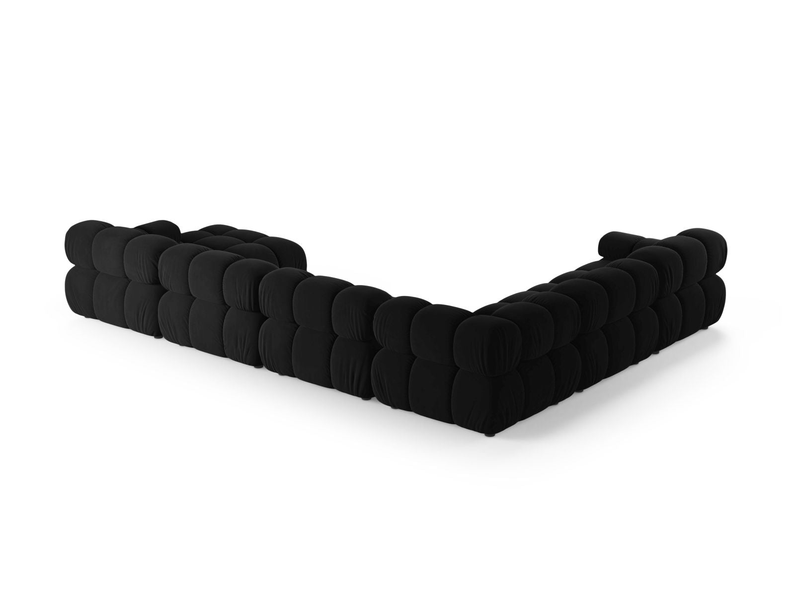 Geräumiges 8-Sitzer Ecksofa Panoramic links Bellis in edlem Black-Bluvel, perfekt für gesellige Abende und stilvolle Einrichtung.