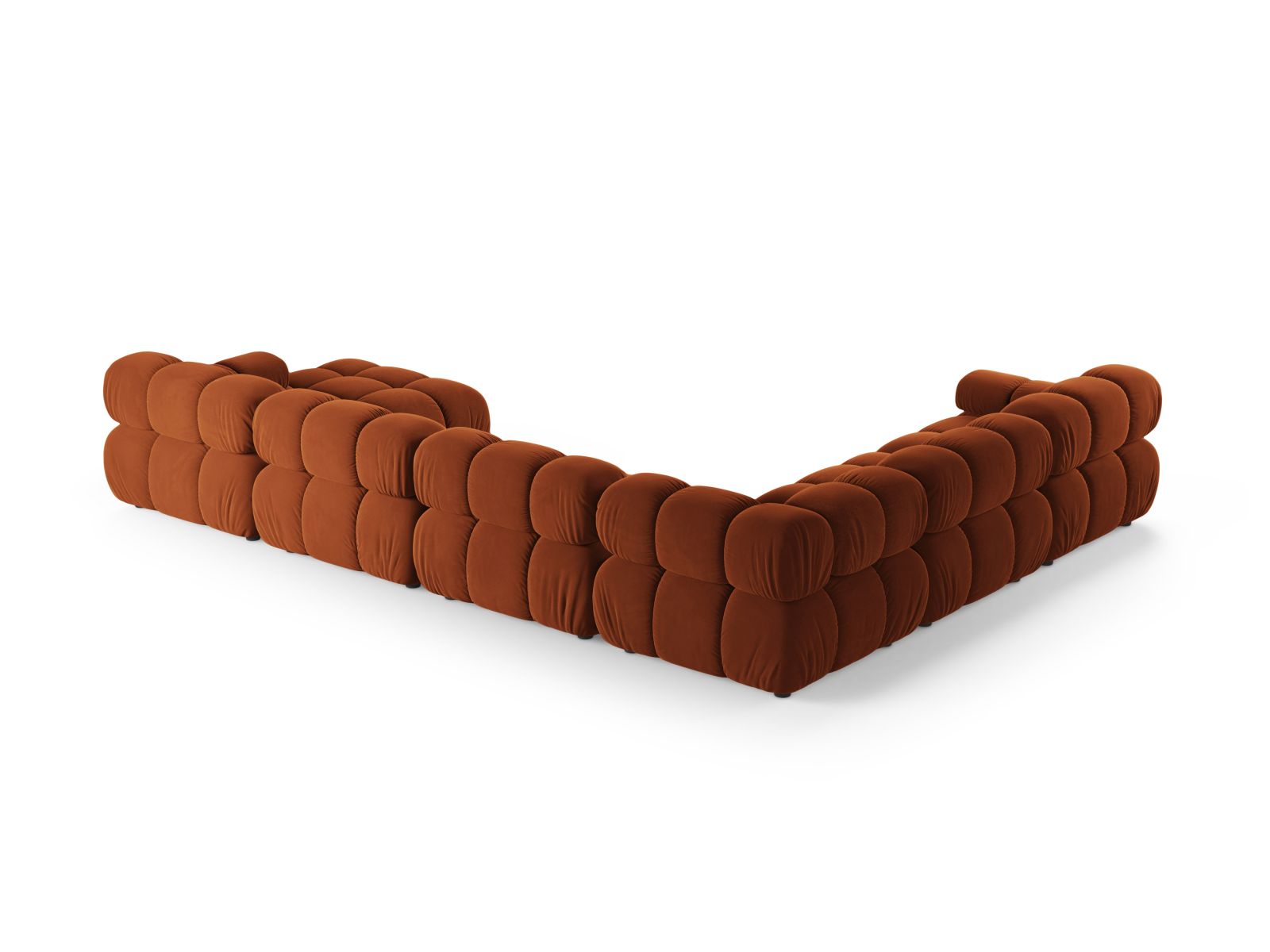 Geräumiges 8-Sitzer Ecksofa Panoramic links Bellis in ansprechendem Terracotta-Bluvel, perfekt für moderne Wohnkonzepte.