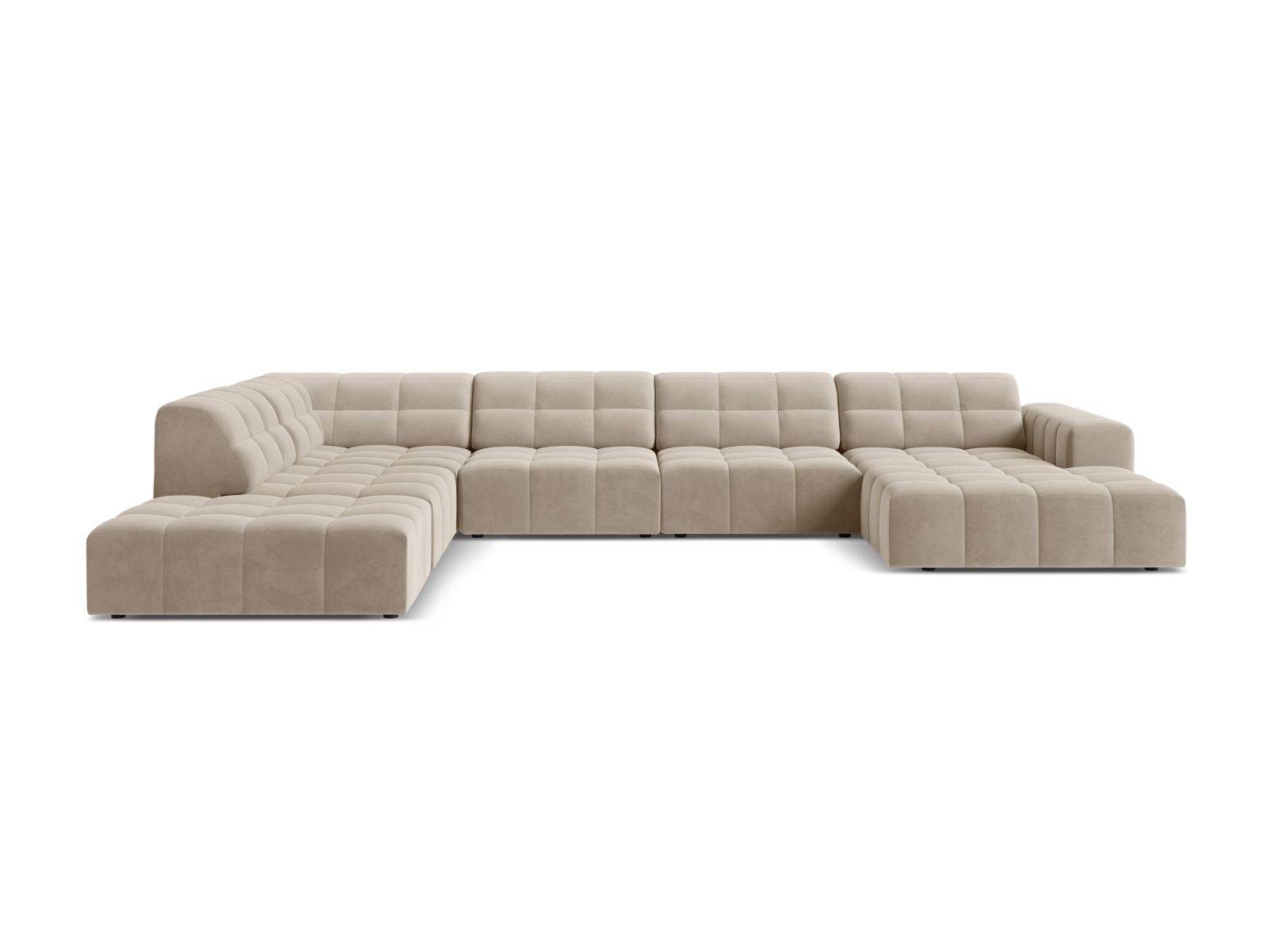 7-Sitzer Panoramic Ecksofa links Jennifer in Dark Beige-Bluvel präsentiert im Onlineshop von KAQTU Design AG. Ecksofa links ist von Micadoni