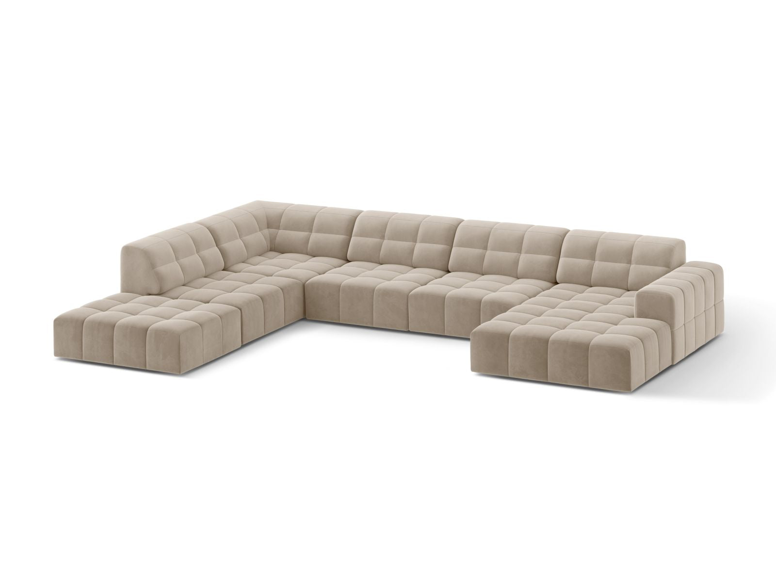 7-Sitzer Panoramic Ecksofa links Jennifer in Dark Beige-Bluvel präsentiert im Onlineshop von KAQTU Design AG. Ecksofa links ist von Micadoni