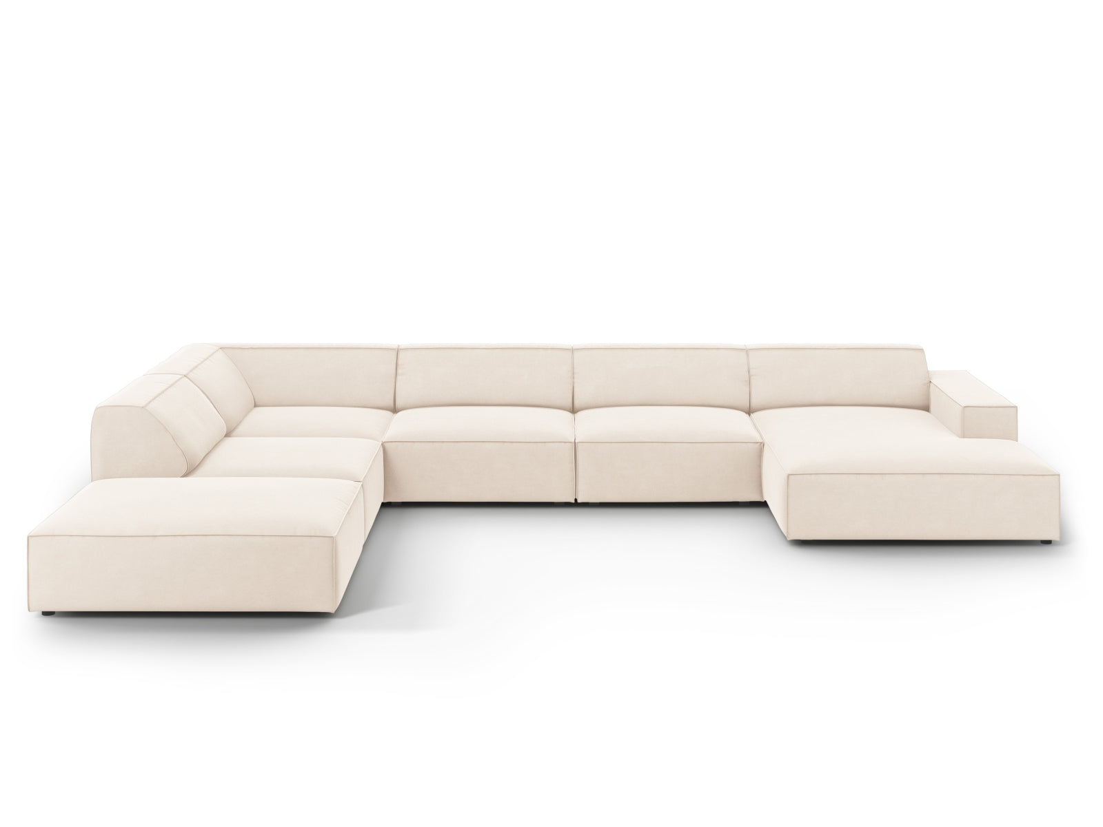 Jodie Velour modulares Panoramic Ecksofa links 7 Sitzer in Light Beige präsentiert im Onlineshop von KAQTU Design AG. Ecksofa links ist von Micadoni