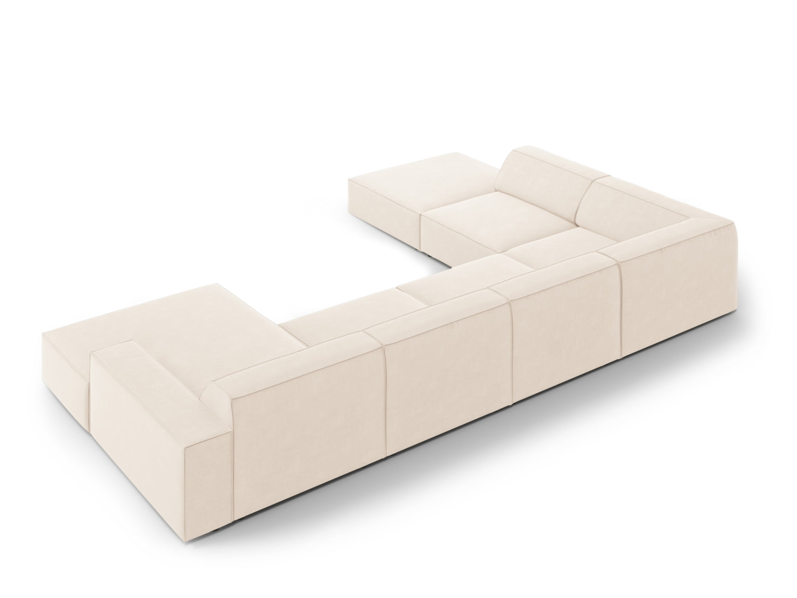 Elegantes, modulares Ecksofa Jodie in hellem Beige, ideal für stilvolle Wohnräume. Bequem und vielseitig, mit luxuriösem Velourbezug.