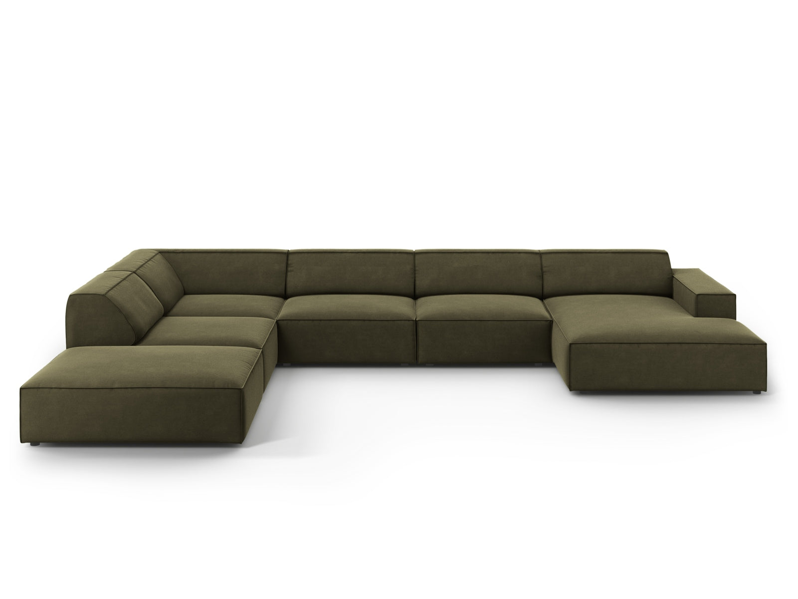 Jodie Velour modulares Panoramic Ecksofa links 7 Sitzer in Green-Bluvel präsentiert im Onlineshop von KAQTU Design AG. L-Sofa links ist von Micadoni