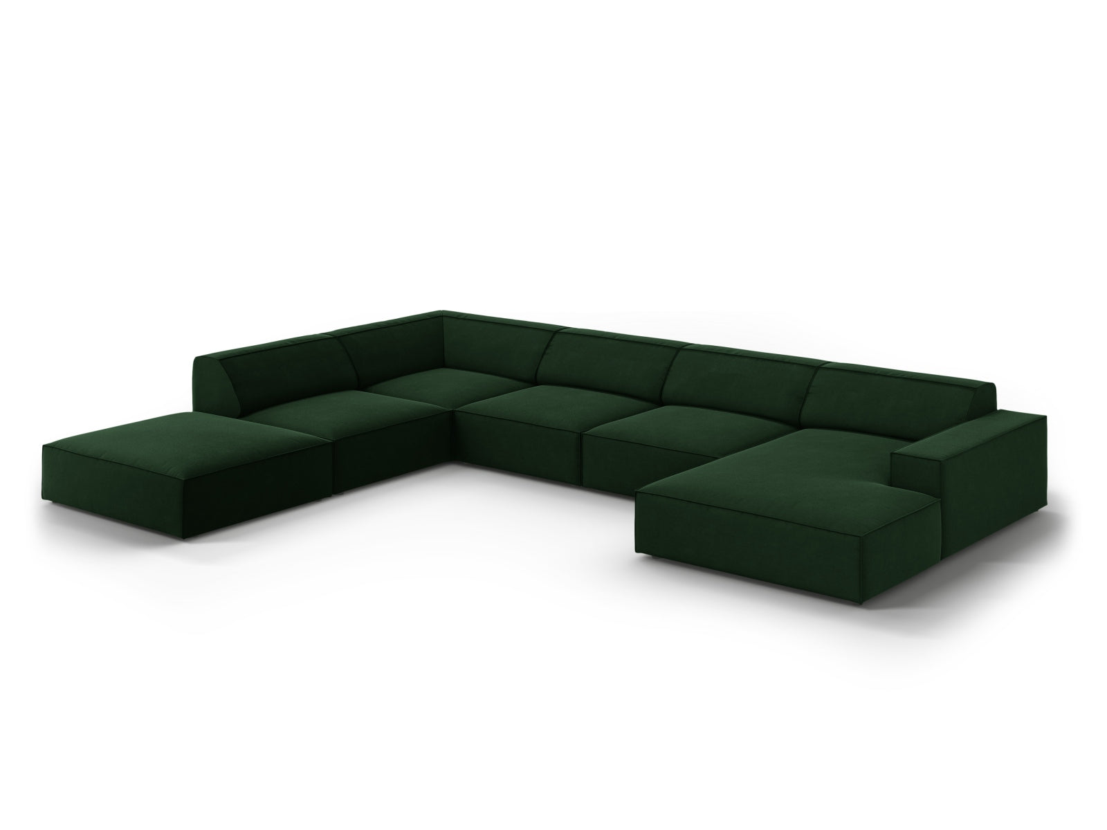 Luxuriöses Jodie Velour Ecksofa in tiefem Flaschengrün, modulares 7-Sitzer-Design für moderne Wohnräume von Micadoni.