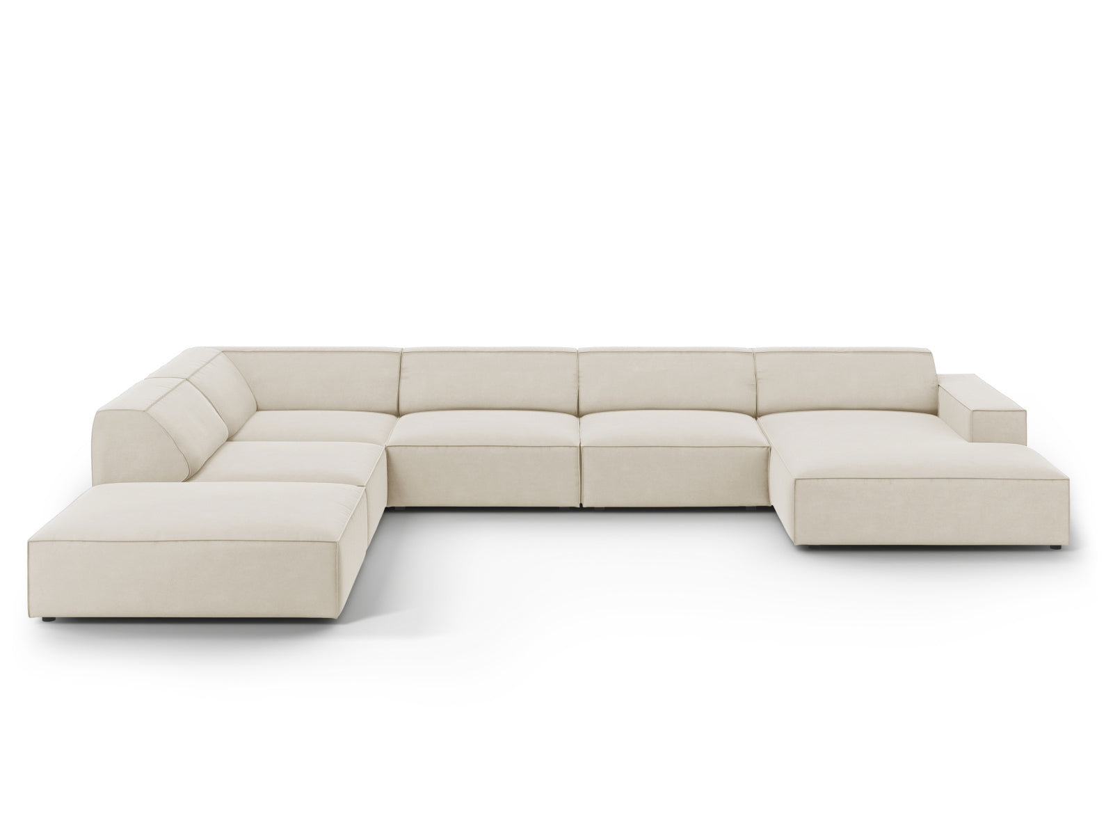 Jodie Velour modulares Panoramic Ecksofa links 7 Sitzer in Dark Beige-Bluvel präsentiert im Onlineshop von KAQTU Design AG. L-Sofa links ist von Micadoni