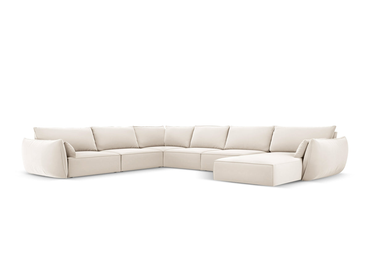 Kaelle Velour Panoramic Ecksofa links 8 Sitzer in Light Beige-Bluvel präsentiert im Onlineshop von KAQTU Design AG. Ecksofa links ist von Micadoni