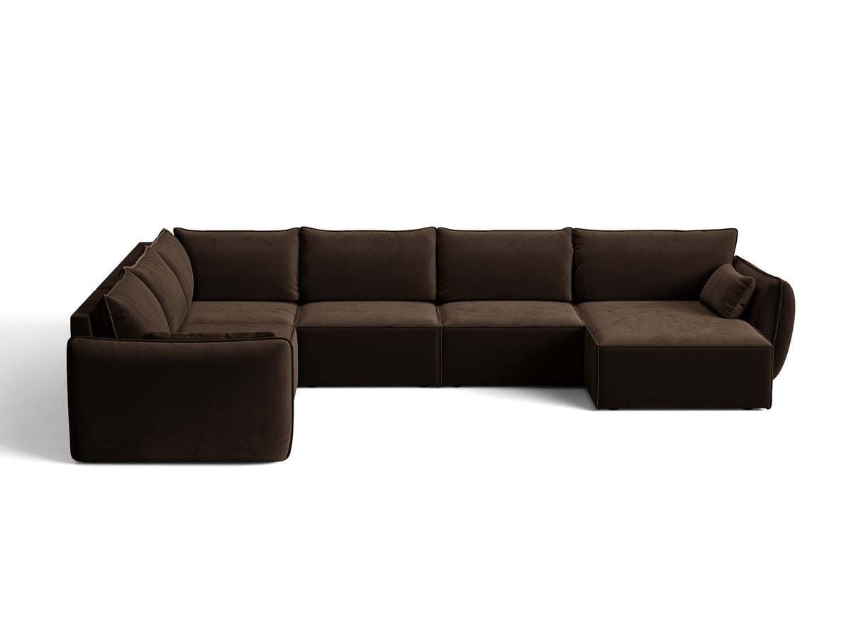 L-Sofa Kaelle Panoramasofa links von Micadoni mit Stoffbezug und niedrigen schwarzen Beinen