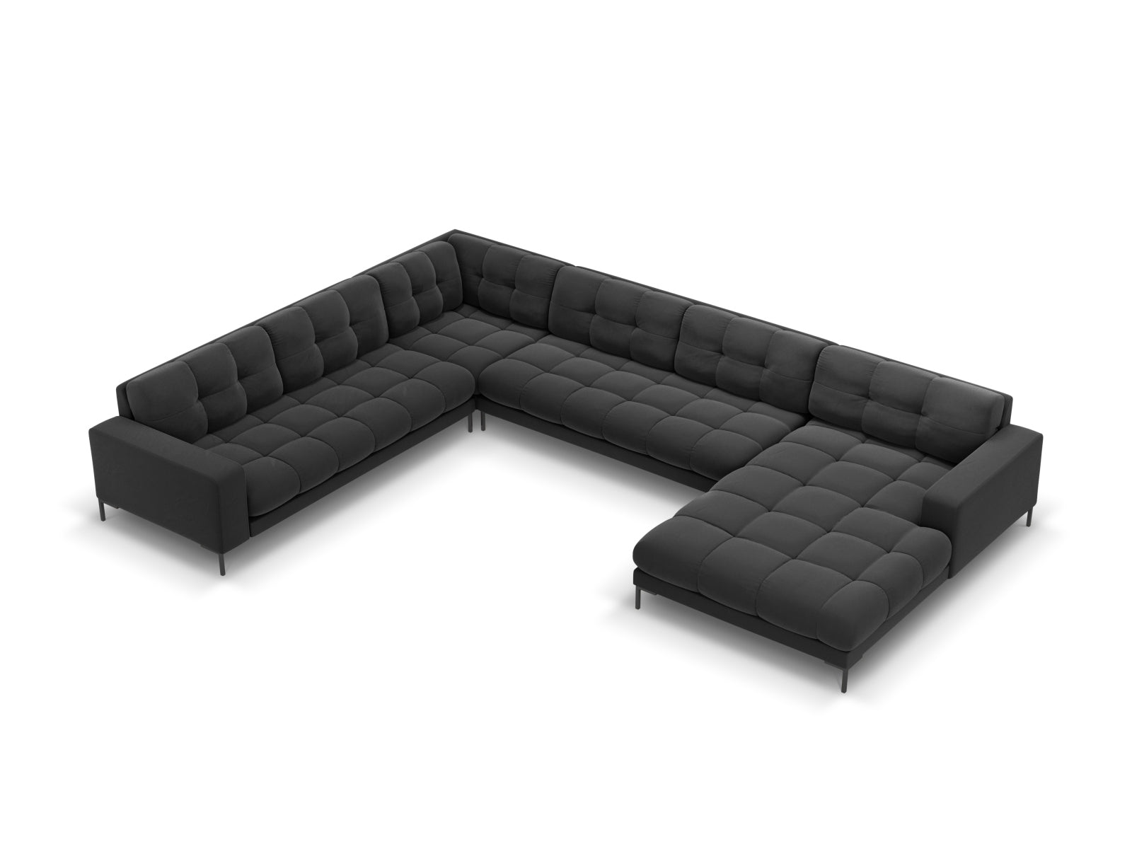 Mamaia Velour Panoramic Ecksofa links 7 Sitzer in Dark Grey/Schwarz präsentiert im Onlineshop von KAQTU Design AG. Ecksofa links ist von Micadoni