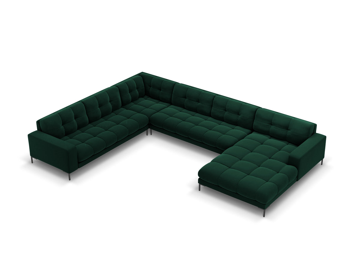 Mamaia Velour Panoramic Ecksofa links 7 Sitzer in Bottle Green/Schwarz-Bluvel präsentiert im Onlineshop von KAQTU Design AG. Ecksofa links ist von Micadoni