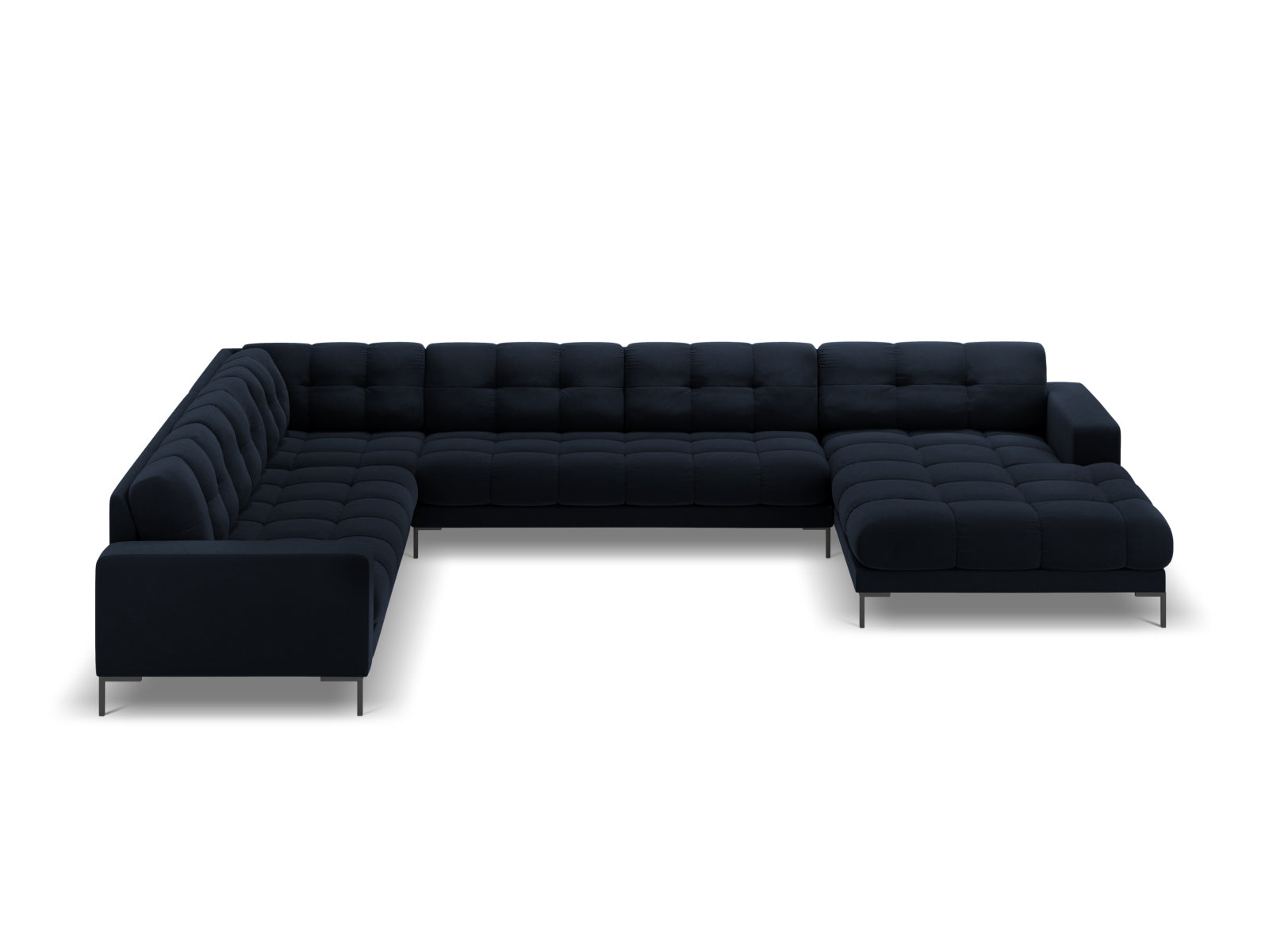 Mamaia Velour Panoramic Ecksofa links 7 Sitzer in Dark Blue/Schwarz präsentiert im Onlineshop von KAQTU Design AG. Ecksofa links ist von Micadoni