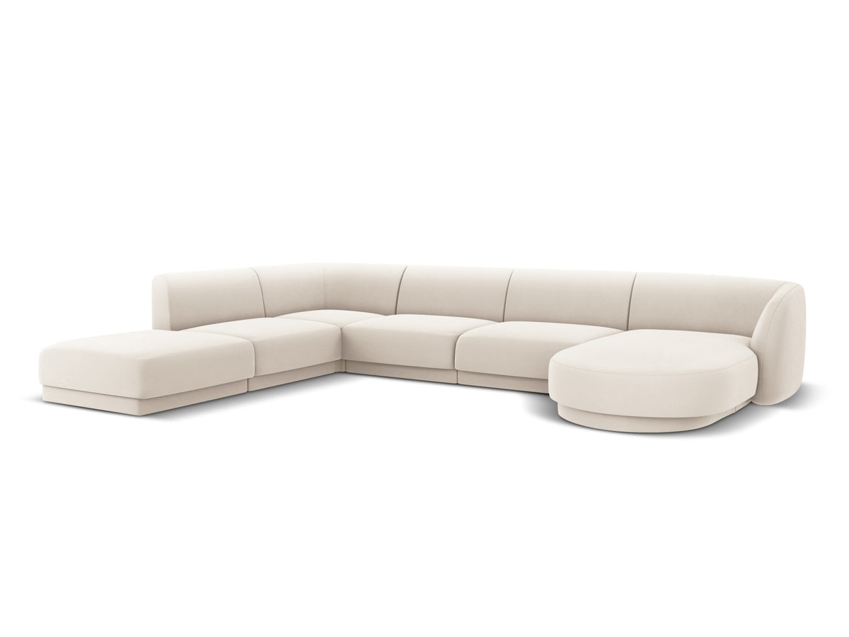 Miley Velour Panoramic Ecksofa links 6 Sitzer in Light Beige-Bluvel präsentiert im Onlineshop von KAQTU Design AG. Ecksofa links ist von Micadoni