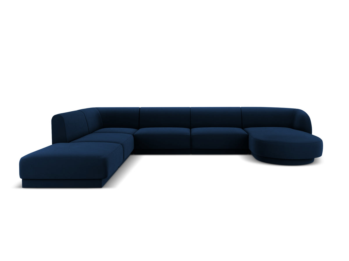 Miley Velour Panoramic Ecksofa links 6 Sitzer in Royal Blue-Bluvel präsentiert im Onlineshop von KAQTU Design AG. Ecksofa links ist von Micadoni