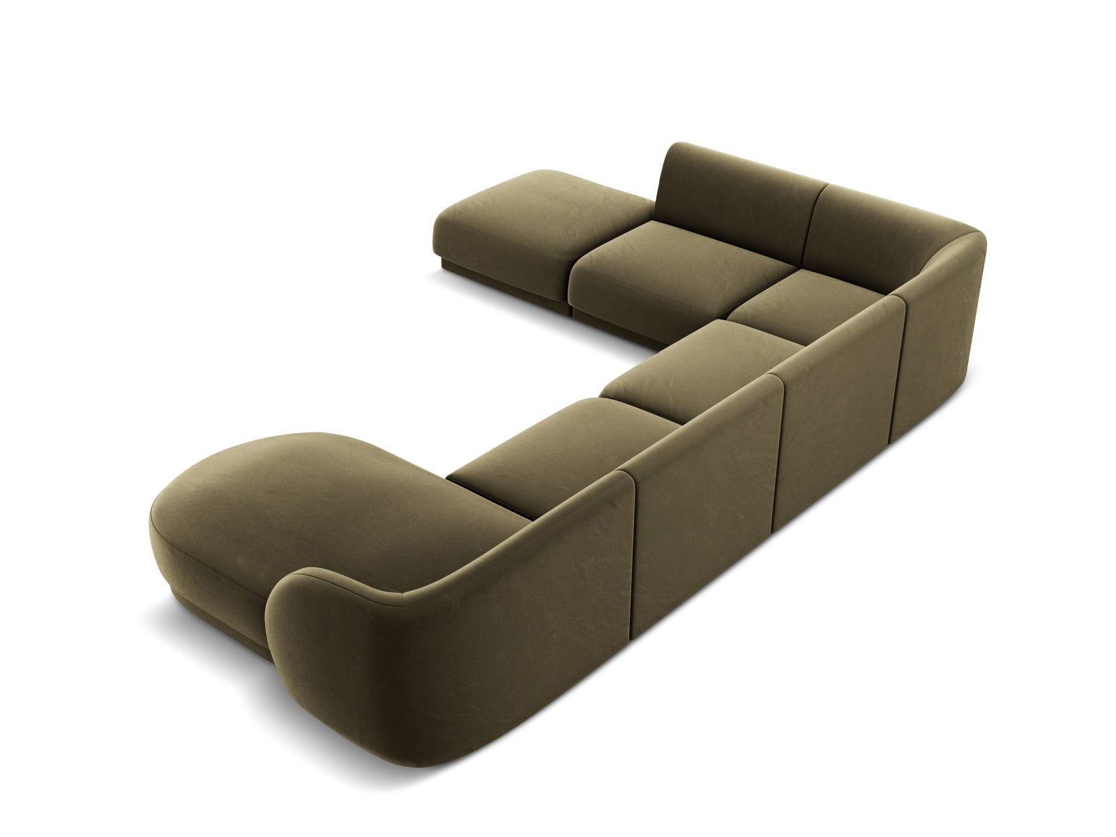 Miley Velour Panoramic Ecksofa links 6 Sitzer in Green präsentiert im Onlineshop von KAQTU Design AG. Ecksofa links ist von Micadoni