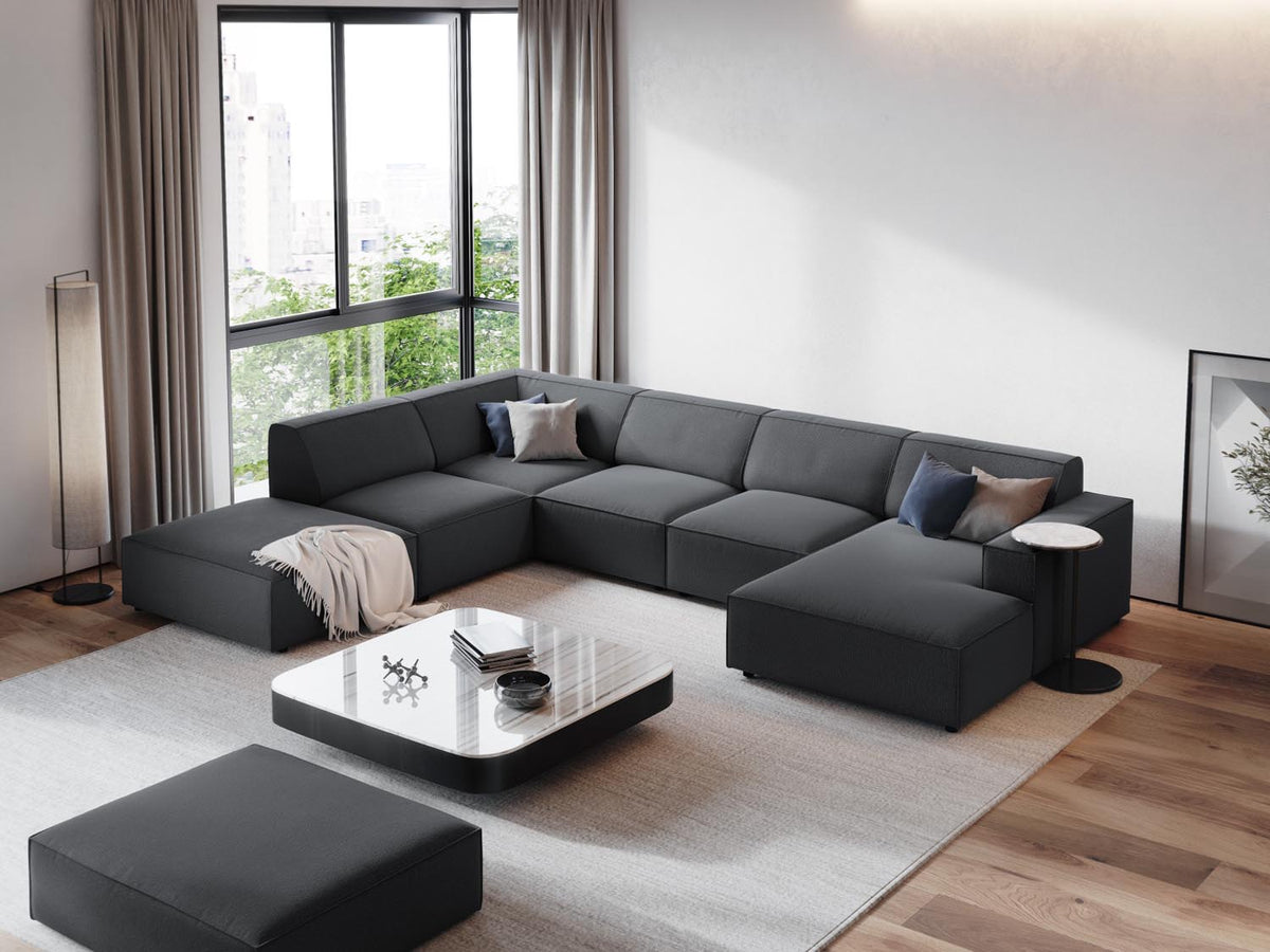 Jodie Modulares Panoramic Ecksofa links 7 Sitzer in Dark Grey-Megan präsentiert im Onlineshop von KAQTU Design AG. Ecksofa links ist von Micadoni