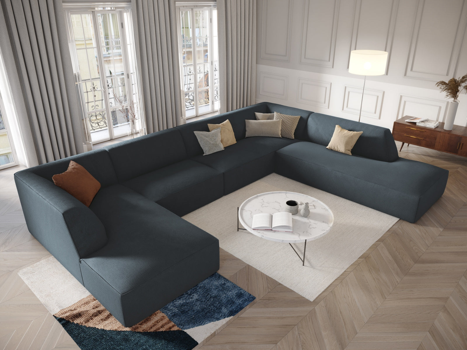 Ruby Panoramic Ecksofa rechts 7 Sitzer in Blue präsentiert im Onlineshop von KAQTU Design AG. Ecksofa rechts ist von Micadoni
