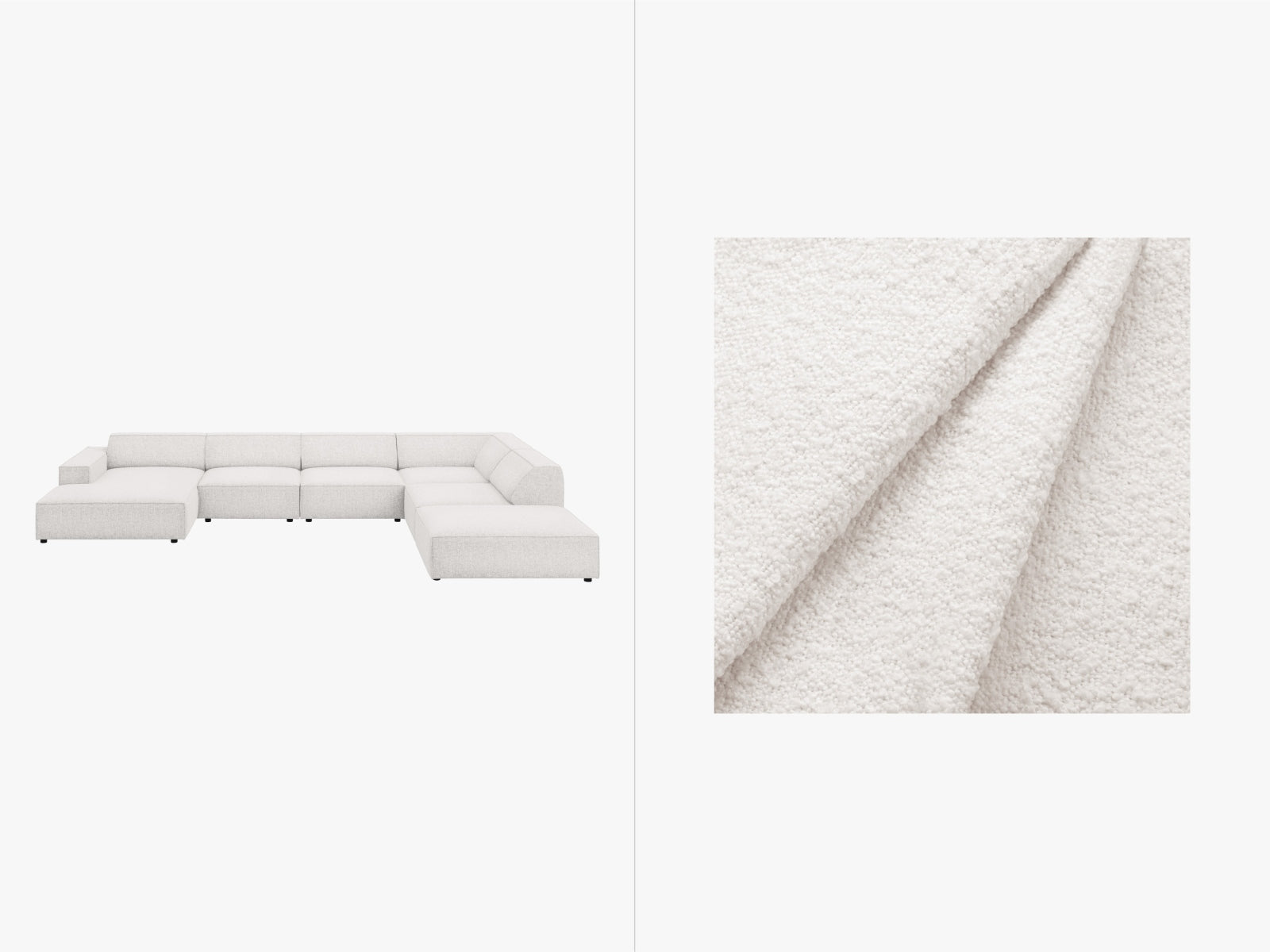 Jodie Boucle modulares Panoramic Ecksofa rechts 7 Sitzer in White präsentiert im Onlineshop von KAQTU Design AG. Ecksofa rechts ist von Micadoni