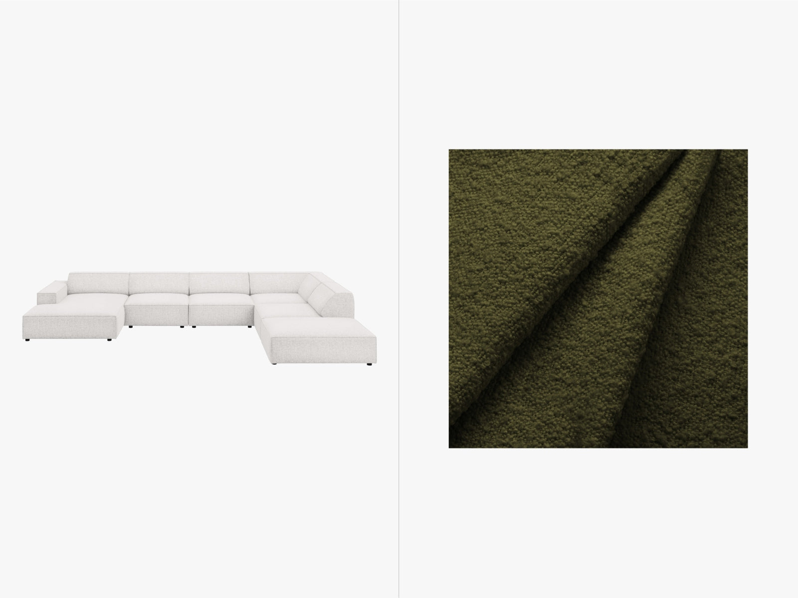 Jodie Boucle modulares Panoramic Ecksofa rechts 7 Sitzer in Dark Olive Green präsentiert im Onlineshop von KAQTU Design AG. Ecksofa rechts ist von Micadoni