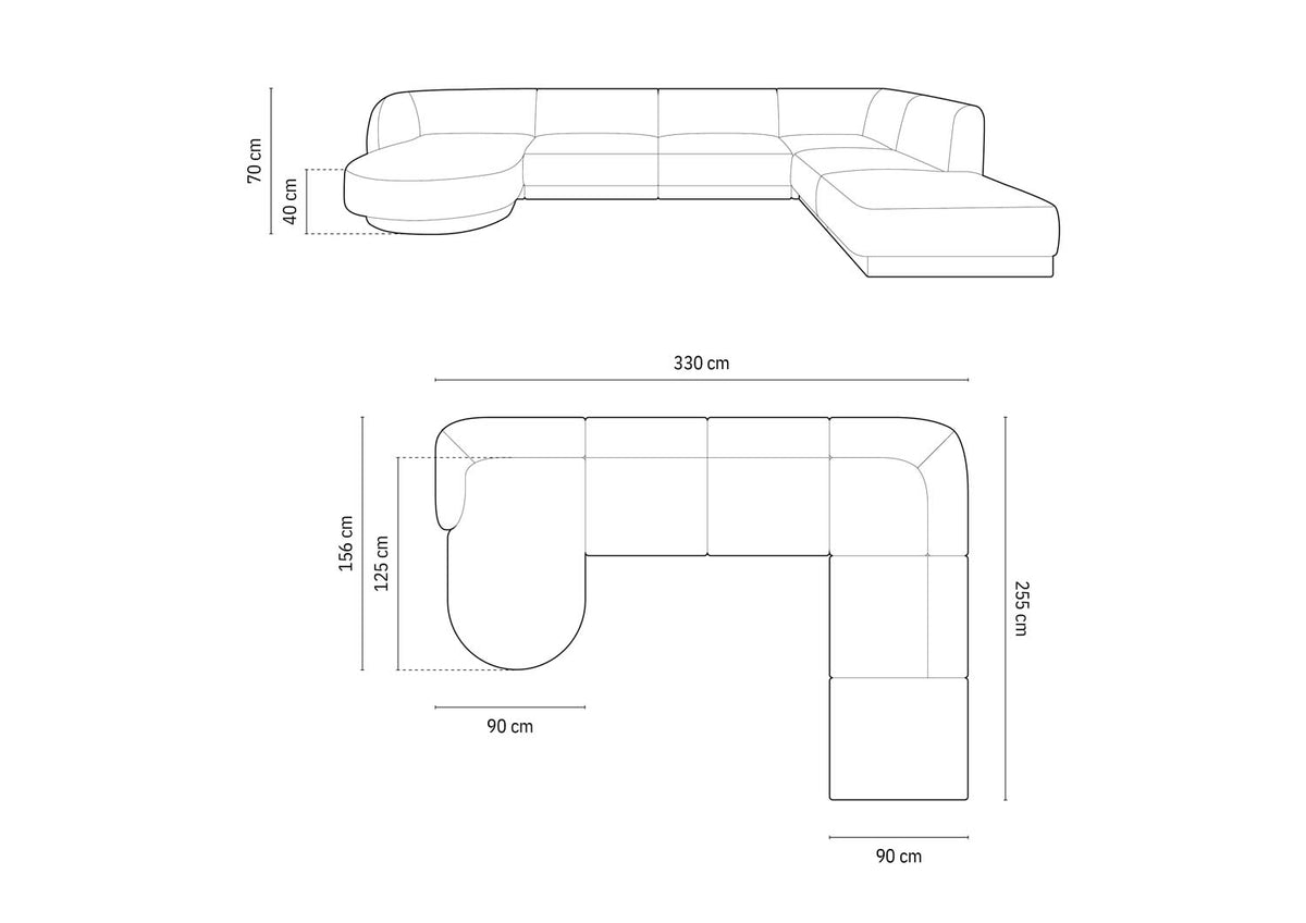 Miley Panoramic Ecksofa rechts 6 Sitzer in Black-Baloo präsentiert im Onlineshop von KAQTU Design AG. Ecksofa rechts ist von Micadoni