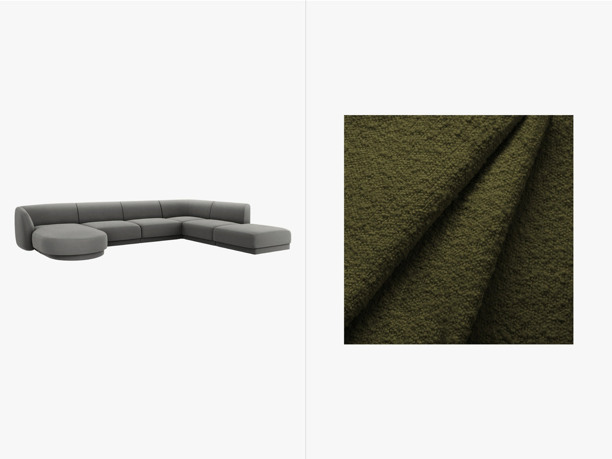 Miley Panoramic Ecksofa rechts 6 Sitzer in Dark Olive Green-Baloo präsentiert im Onlineshop von KAQTU Design AG. Ecksofa rechts ist von Micadoni