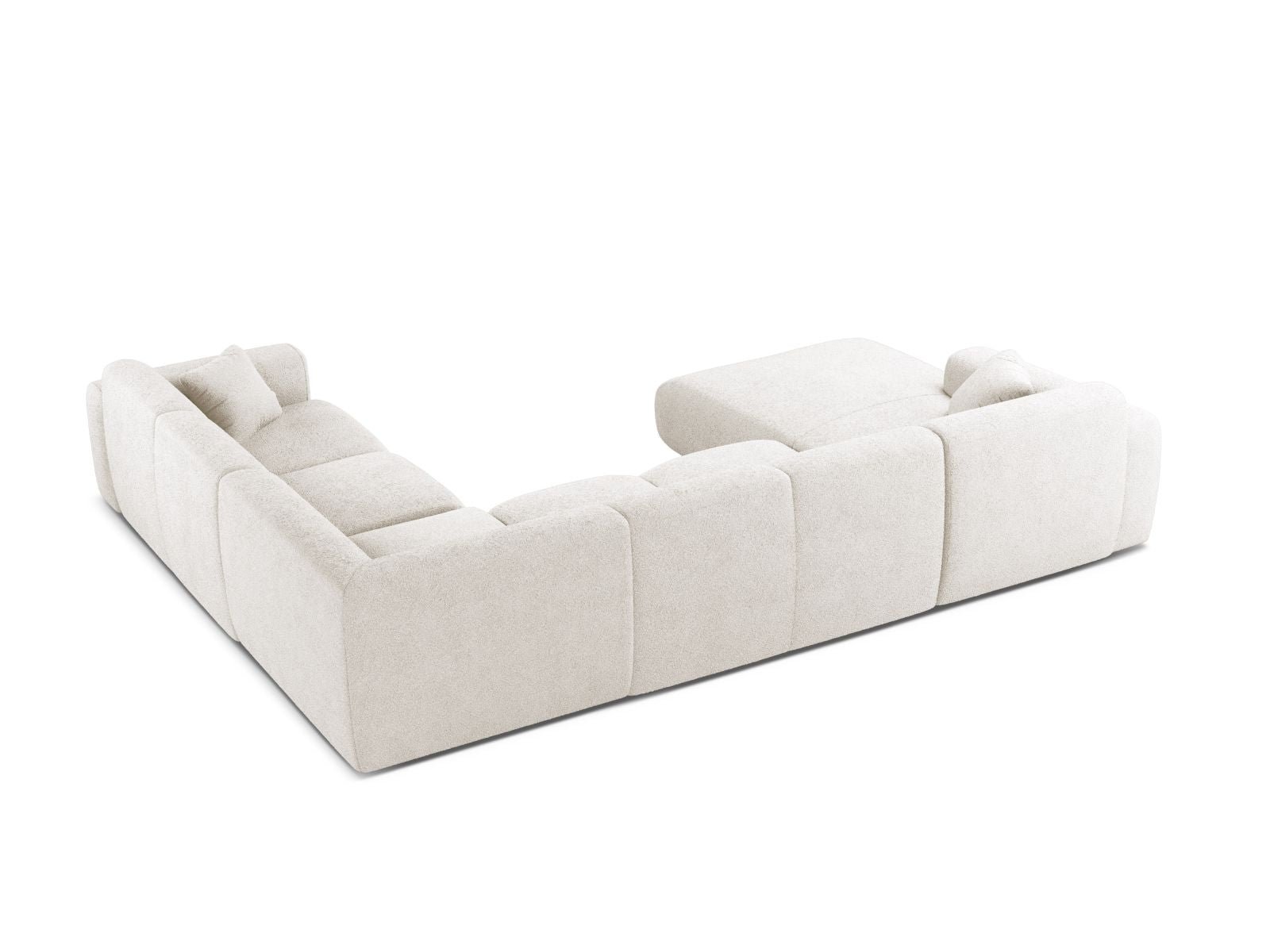 Modulares 6-Sitzer Ecksofa Molino in hellem Weiß, perfekt für gemütliche Wohnzimmer, bietet modernen Komfort und stilvolle Akzente.