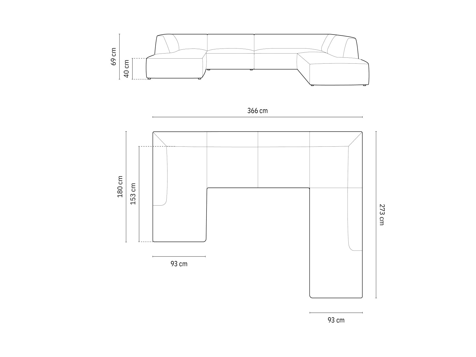 Ruby Panoramic Ecksofa rechts 7 Sitzer in Black präsentiert im Onlineshop von KAQTU Design AG. Ecksofa rechts ist von Micadoni