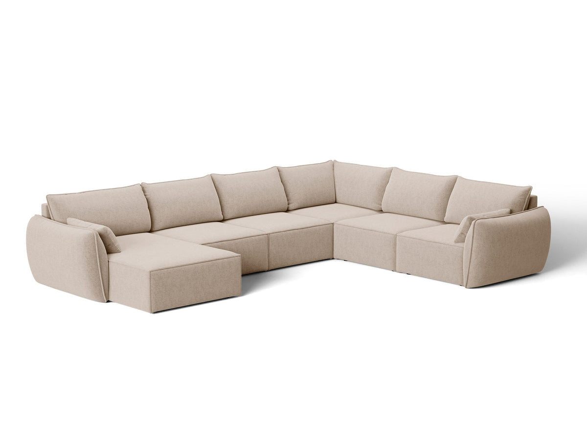 L-Sofa Kaelle Panoramasofa rechts von Micadoni, Stoffbezug, schwarze niedrige Beine
