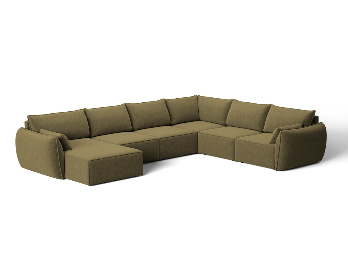 L-Sofa Kaelle Panoramasofa rechts von Micadoni, Stoffbezug, schwarze niedrige Beine